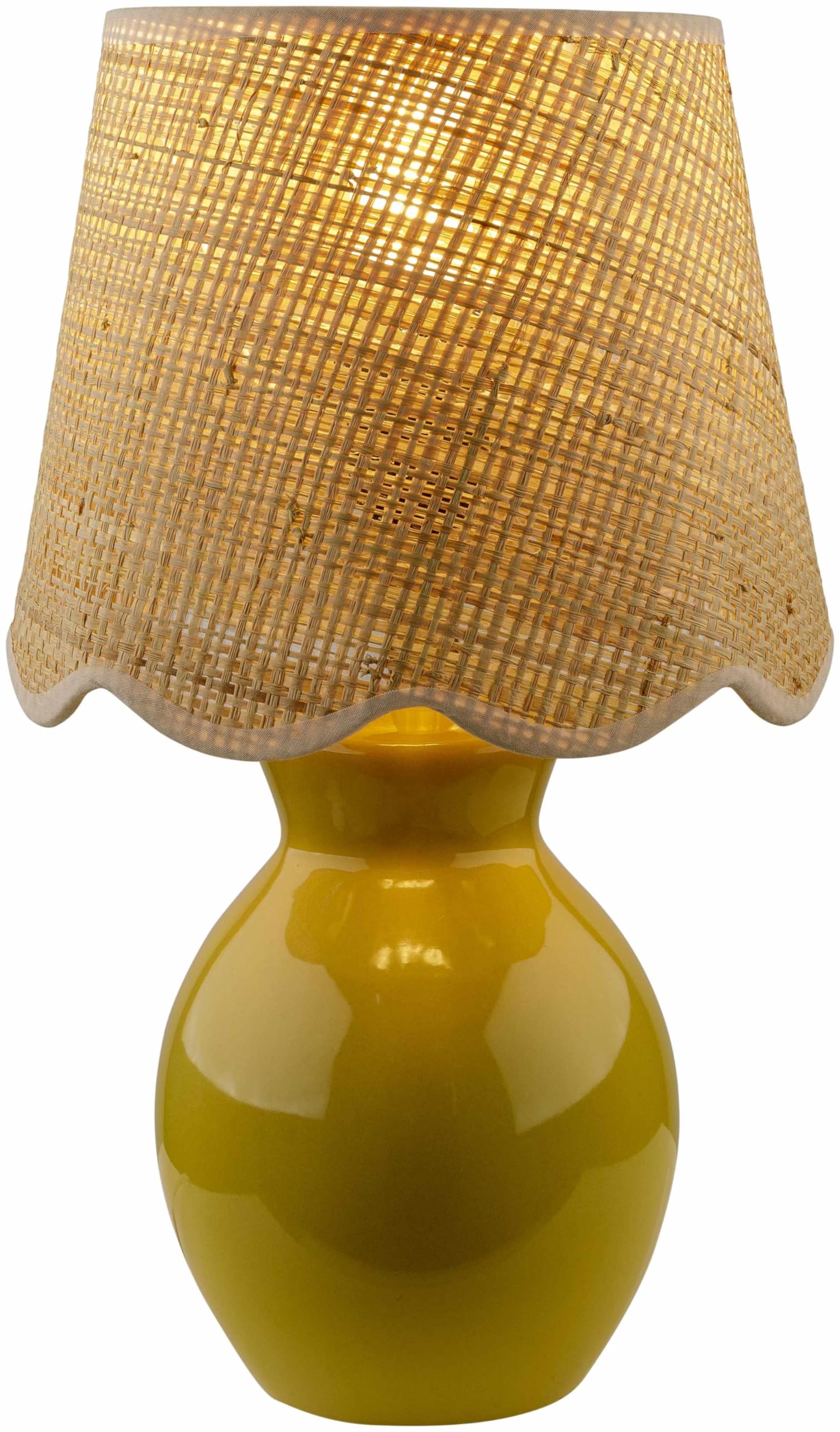 BoutiqueRugs Boho Ceramic and Jute Bedside Table Lamp 15in H Yellow Beige Model SPXZVA7-010