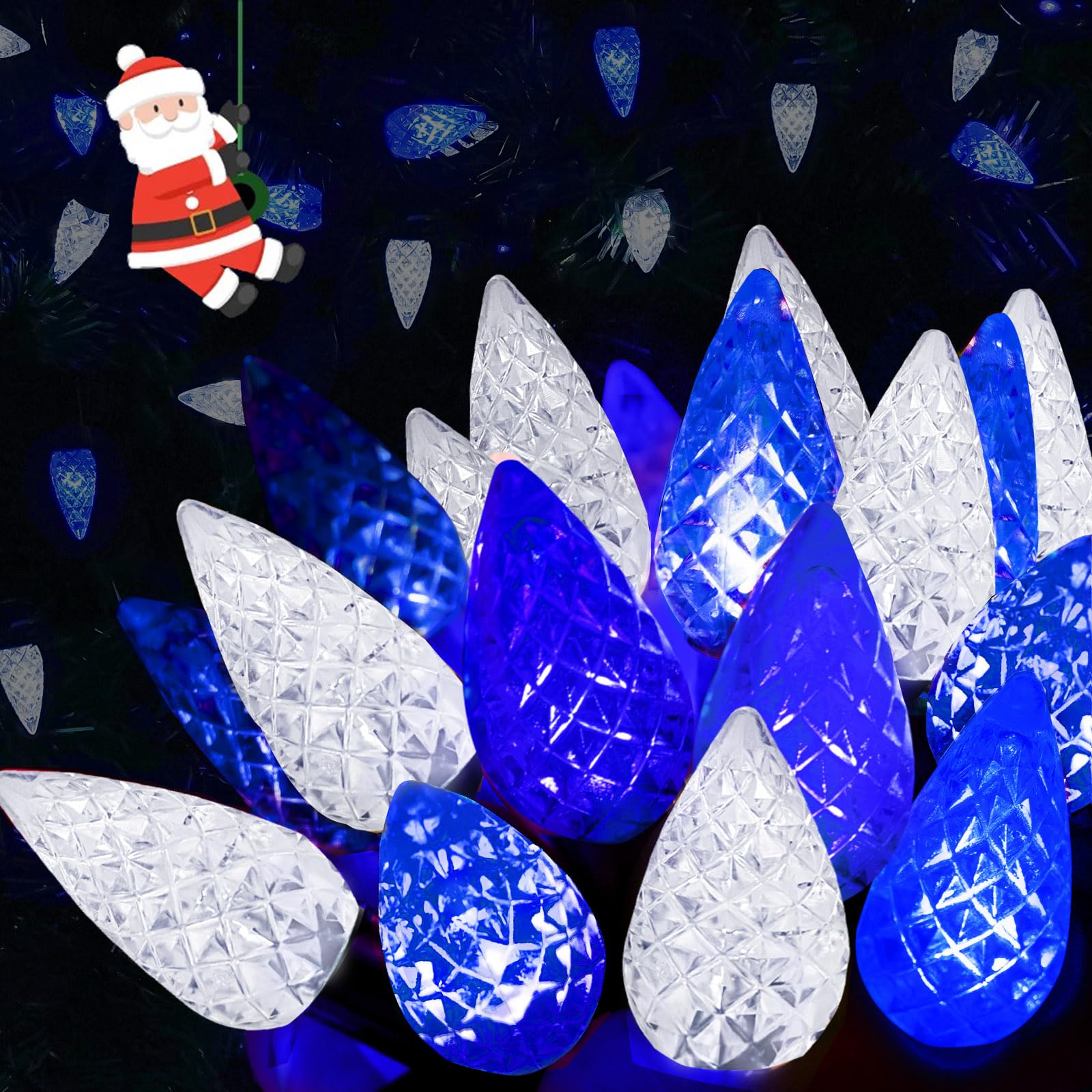 240 Led 78Ft C6 Christmas String Lights  Super Long Christmas Lights Outdoor Indoor With 13 Modes & Timer  Waterproof Fairy Twinkle Light Plug In For Tree Garden Party Xmas Decorations (White & Blue)