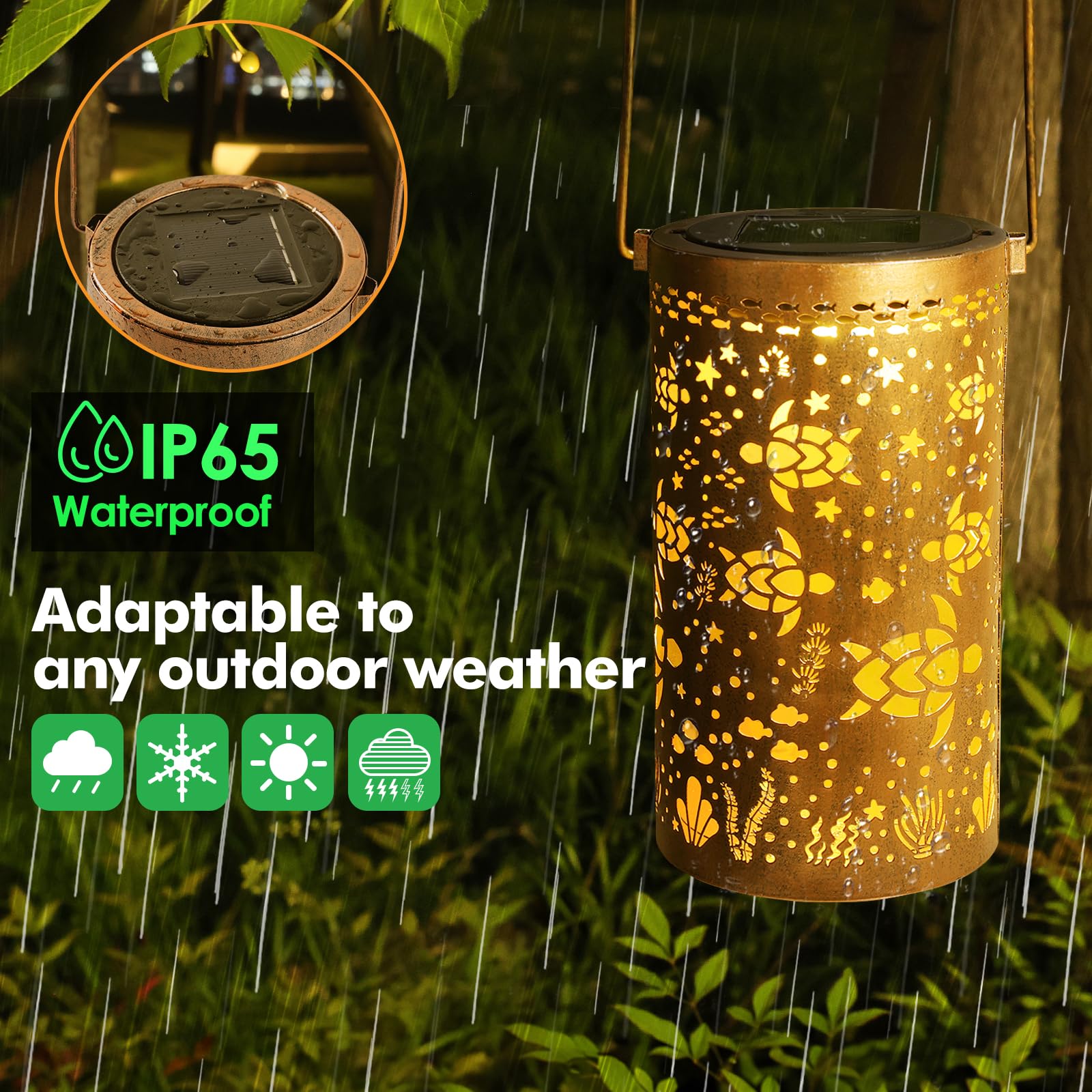 Fabuday Sea Turtle Outdoor Solar Lantern Waterproof - Hanging Solar Power Lights Led For Outside, Garden Decor For Patio, Porch,