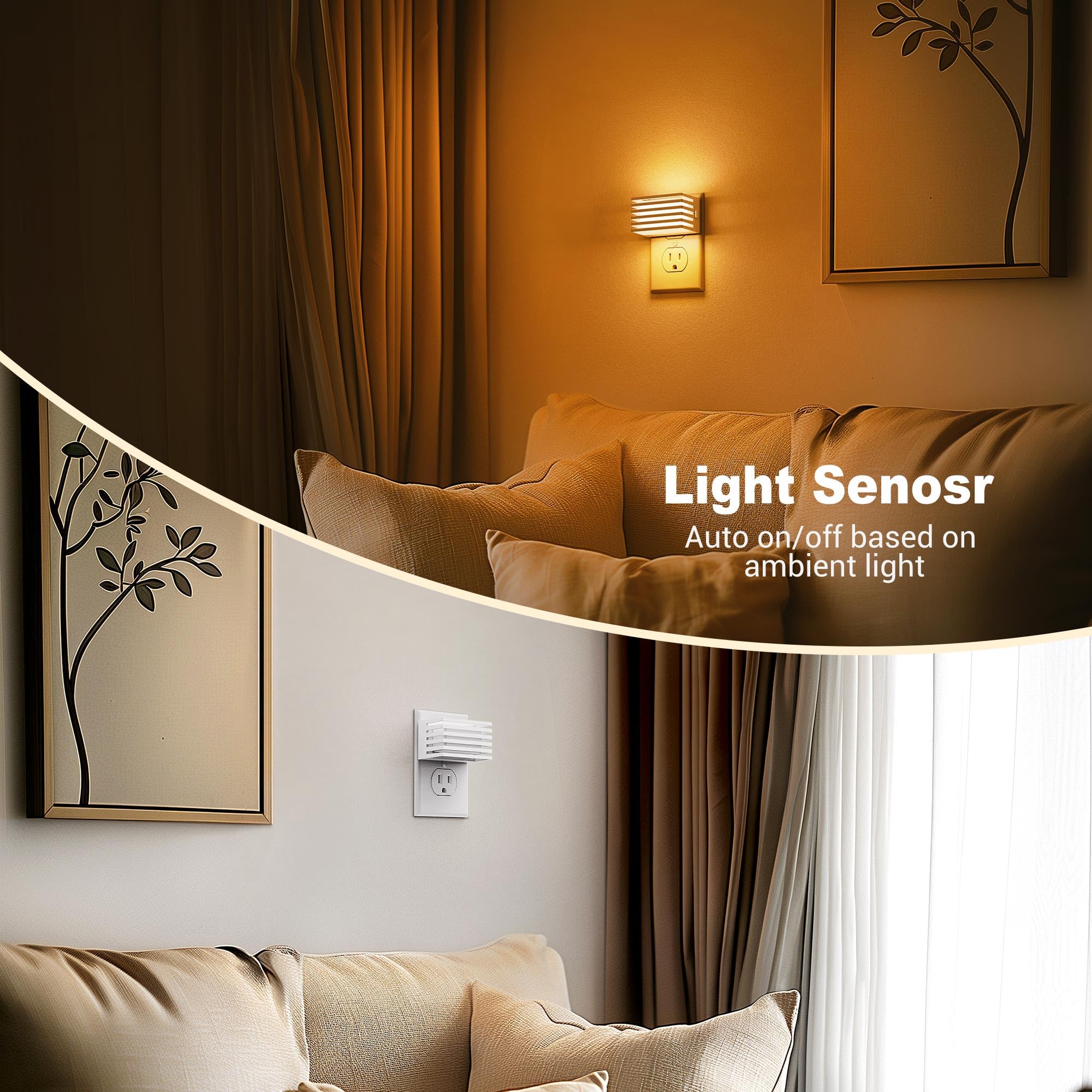 JandCase Amber Night Light - Dimmable Plug-in with Dusk to Dawn Sensor, 2 Pack, Amber - White Shade for Bedroom, Bathroom, Hallway
