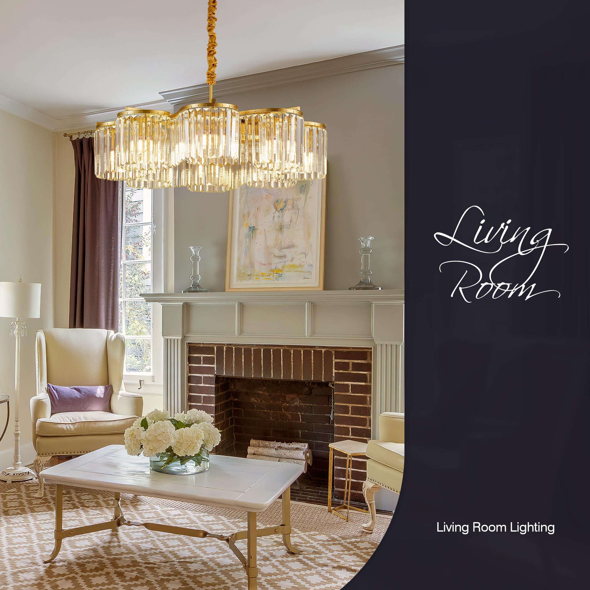 Salaiwei 30.3 Gold Semi Flush Mount Ceiling Light Fixtures, 8-Light Gold Modern Crystal Chandelier Height Adjustable Pendant Lig