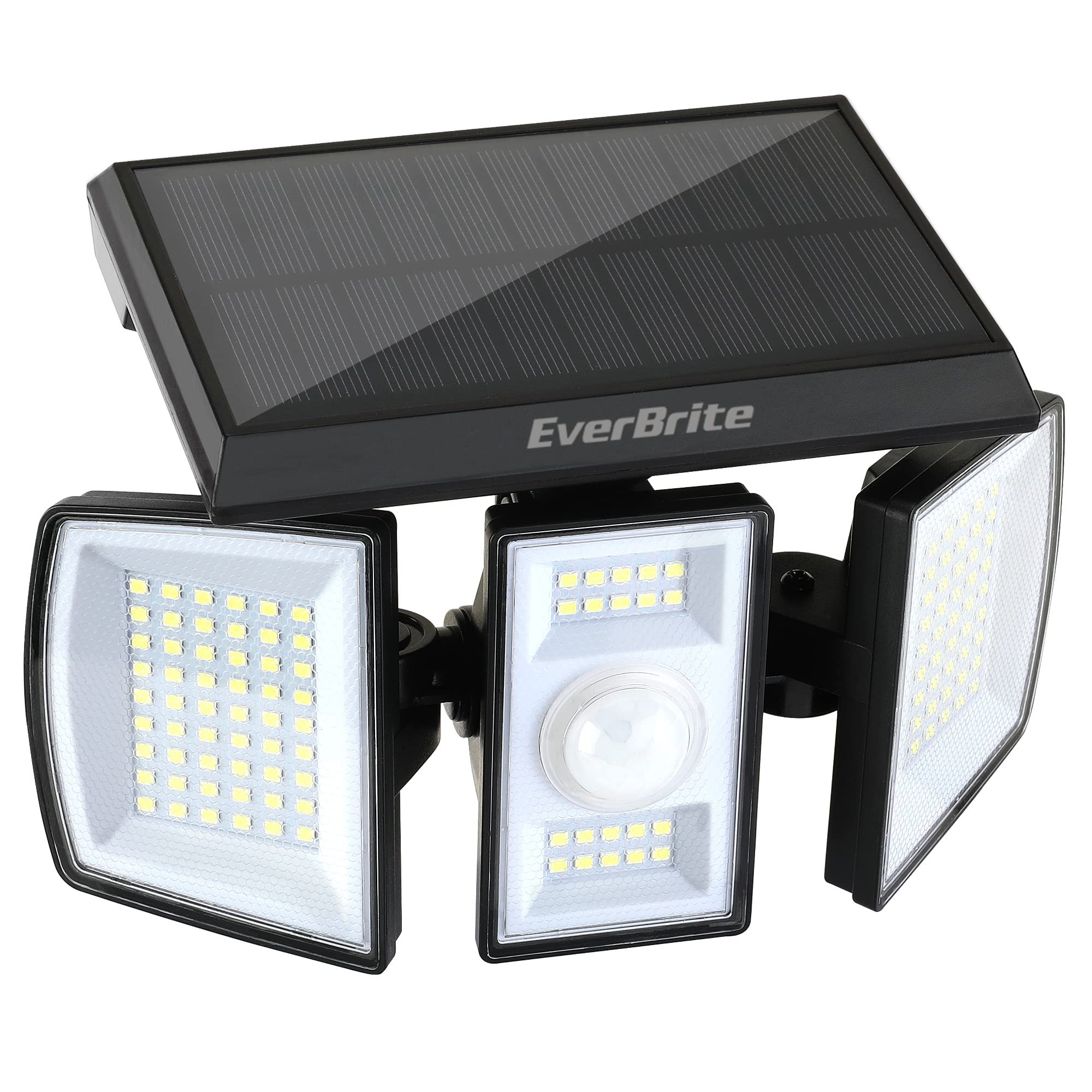 EverBrite Solar Motion Sensor Lights, 128 LED, 3 Heads, IP65 Waterproof, for Yard Patio Garden, Model E021039, White