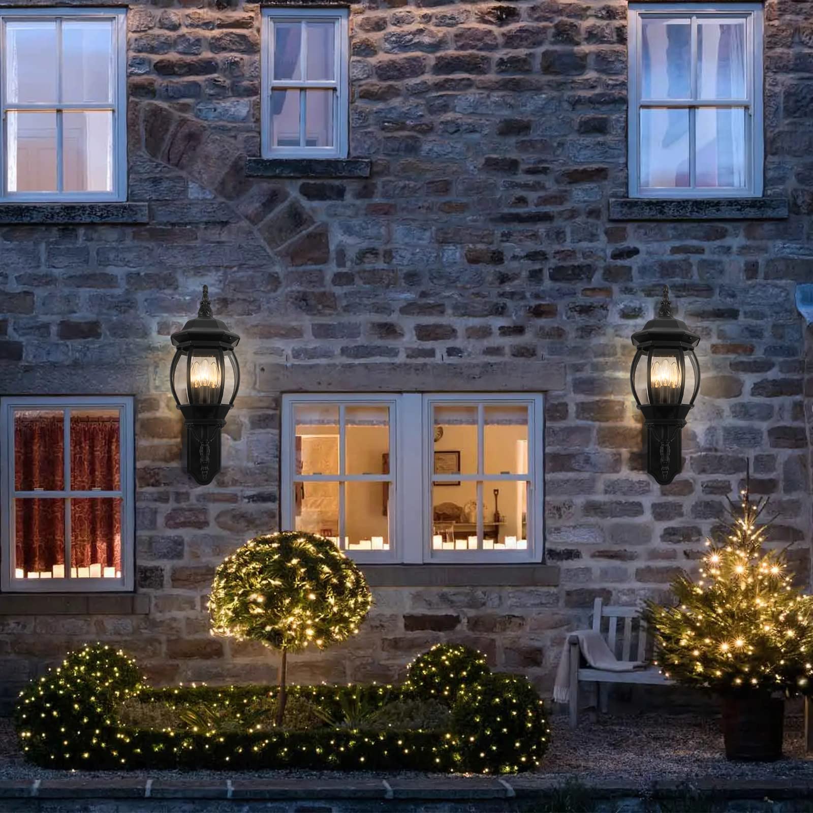 Krychiler 3-Light Black Outdoor Wall Lantern - Waterproof Wall Sconce For Porch Lighting