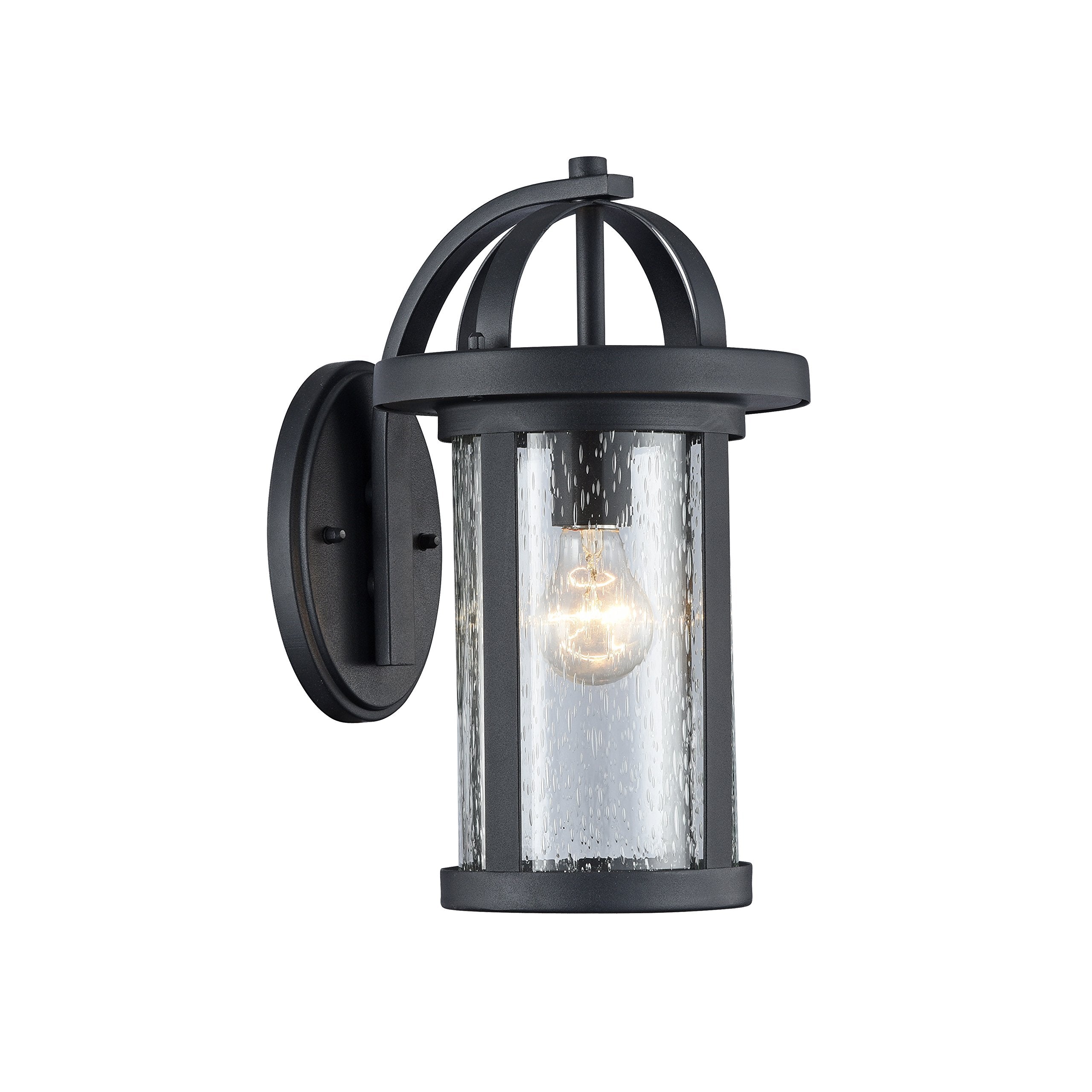 CHLOE Angelo Outdoor Wall Sconce, 14in Height, Black, Steel & Glass, Model CH22061BK14-OD1
