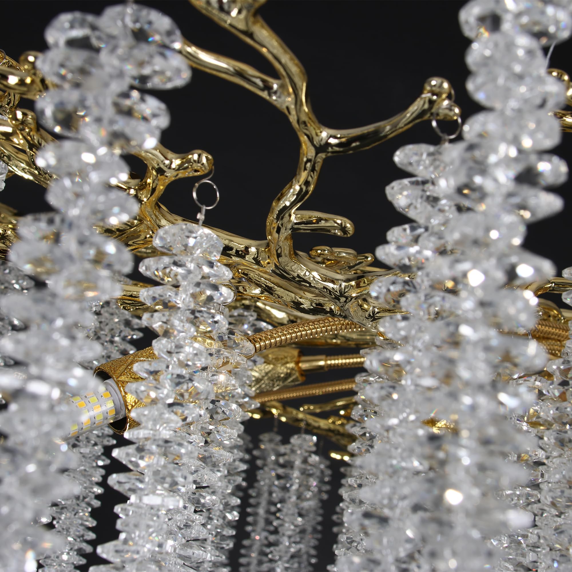 Puvaue Crystal Pendant Light - Luxury 15 Lights Raindrop Chandelier, Round 39.4", Gold - Perfect for Dining Room, Bedroom, Living Room