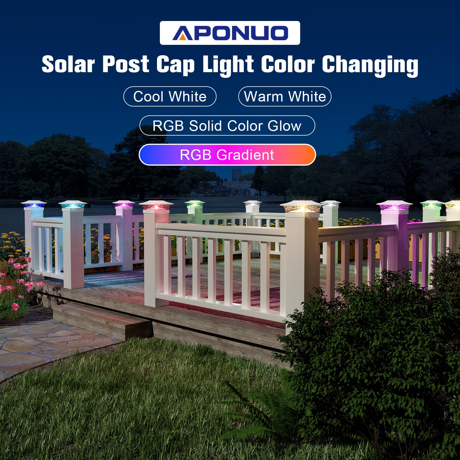 Aponuo 5X5 Vinyl Fence Post Caps Solar Lights,Solar Post Cap Lights With 4 Lighting Modes,4X4 Post Solar Lights Outdoor For Fenc