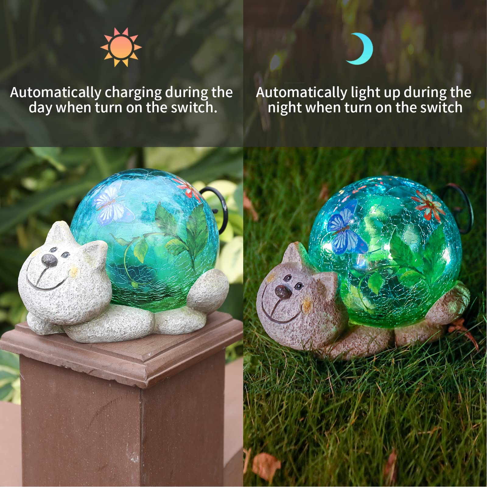 Afirst Garden Cat Statue - Resin Outdoor Figurine with Solar Lights for Patio, Lawn, Yard Art - Cat Color