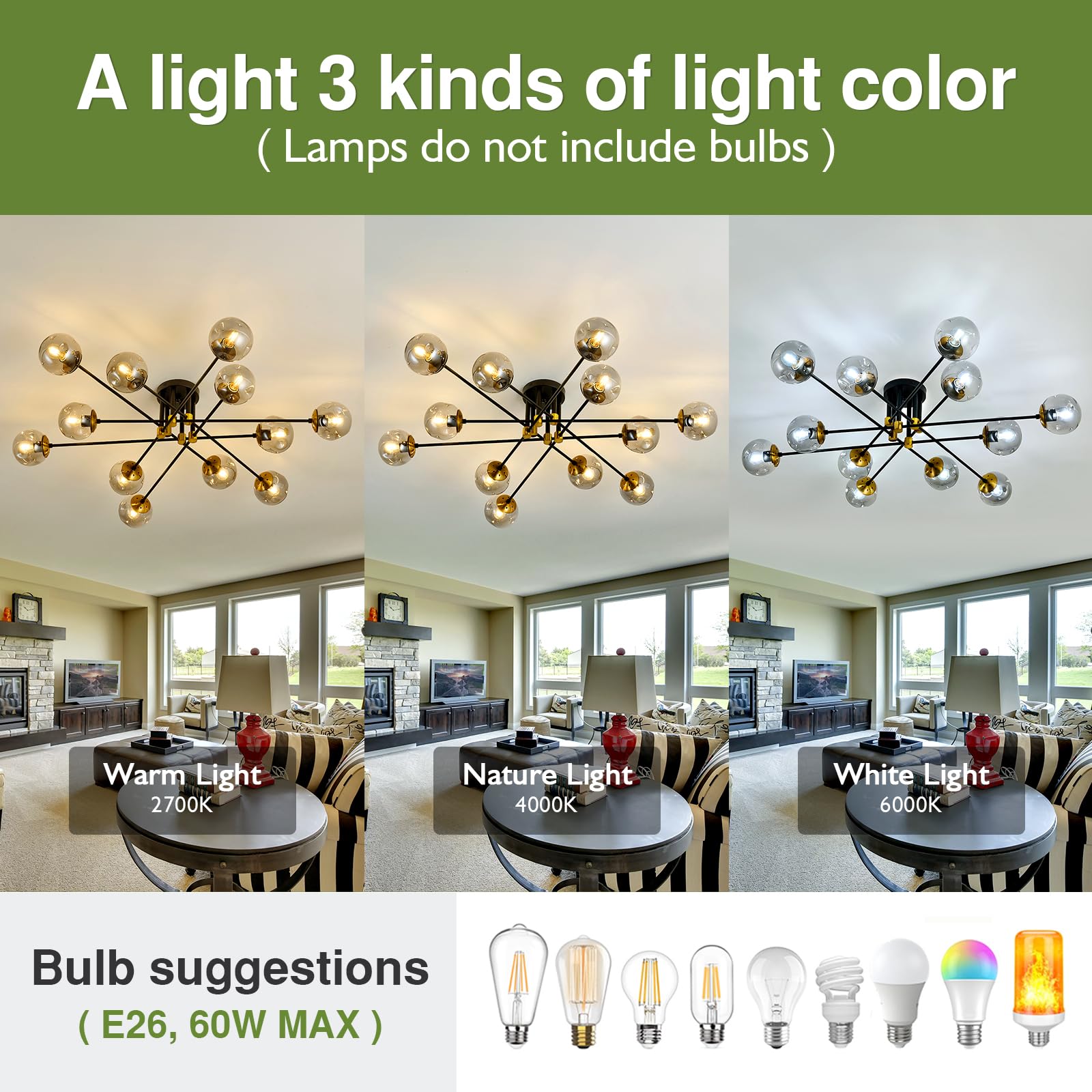 Szxykeji 12 Light Glass Globe Ceiling Light Black Mid Century Flush Mount Sputnik Light Fixture Bubble Chandelier For Living Roo