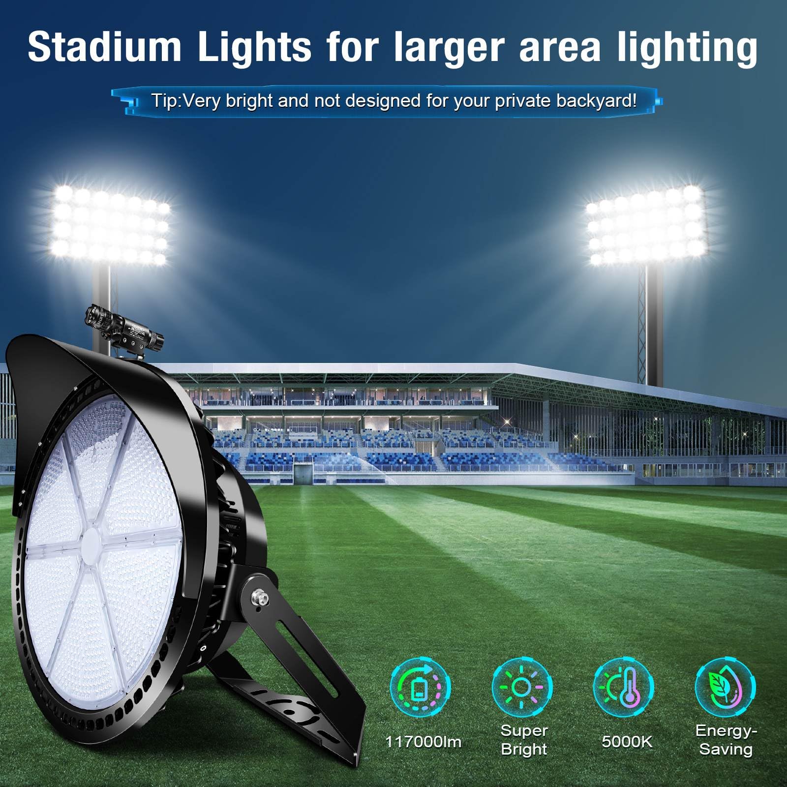 Tomourd 600W LED Stadium Lights - Heavy-Duty Floodlight, Daylight IP66, Black, Model KY1600, Ideal for Large Field Lighting
