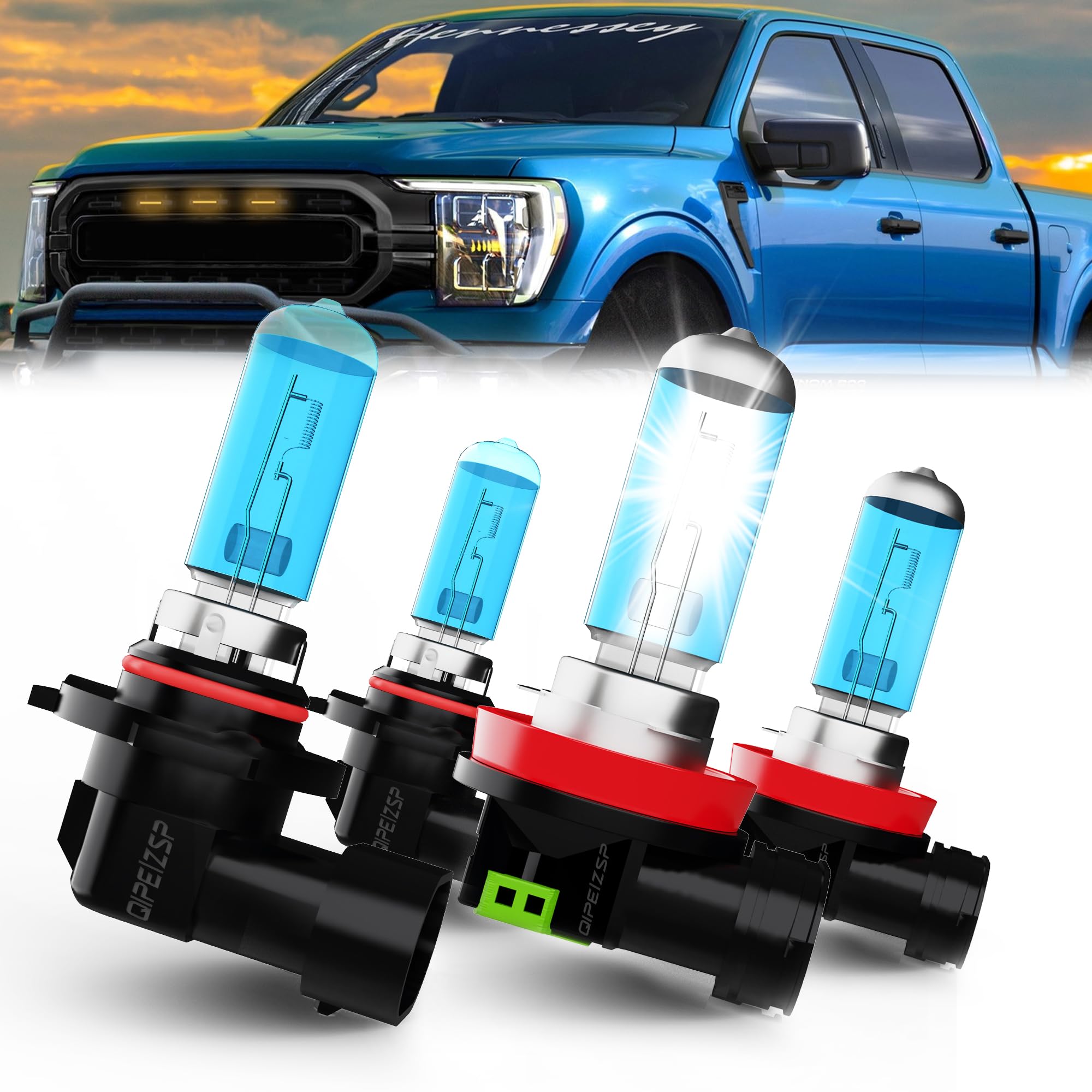 QIPEIZSP Headlight Bulbs Compatible With Ford F150 2015-2023,9005/H10/HB3 High Beam+ H11/H8/H9 Low Beam Halogen Light Bulb,Super