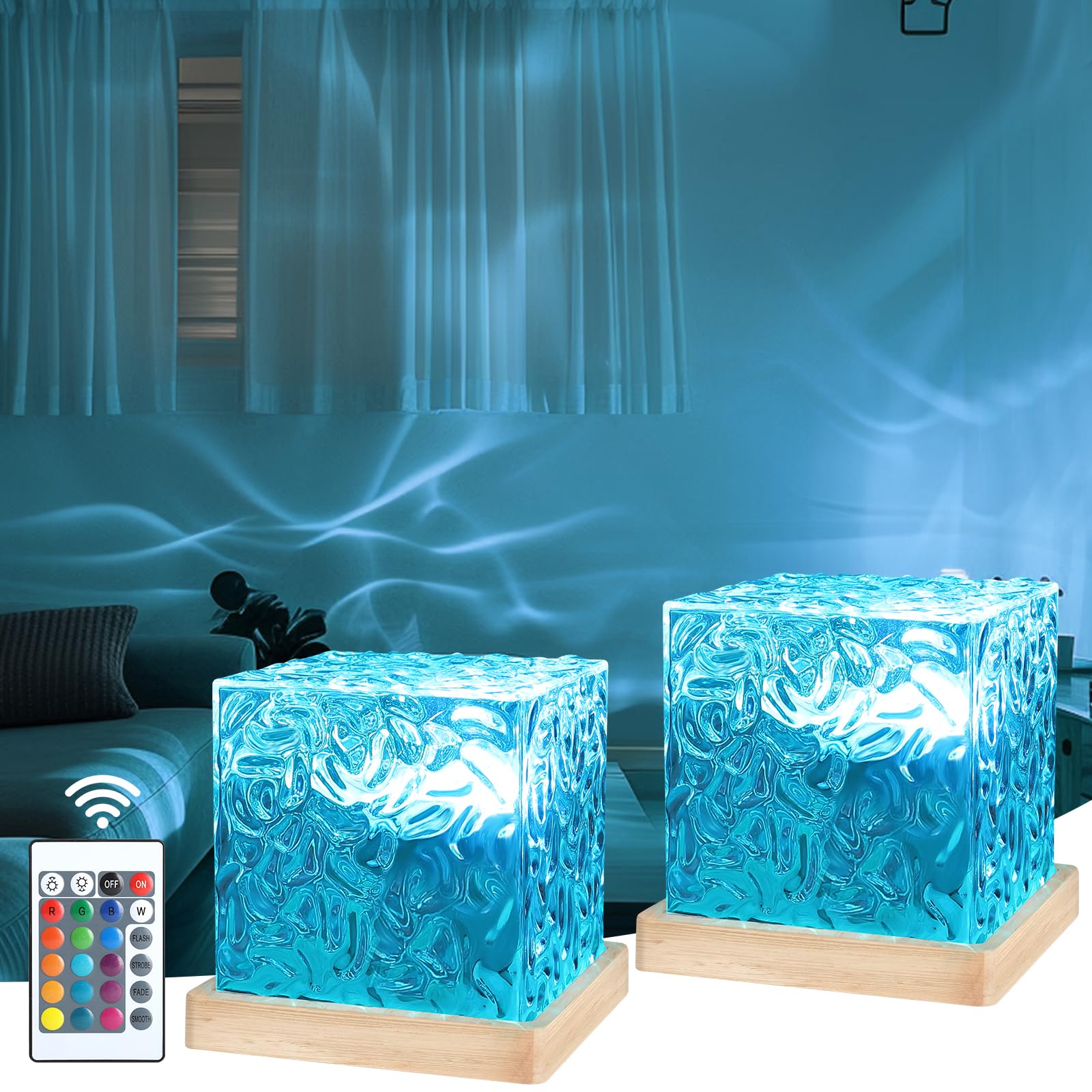 ITEFDTUTNE 2 Pack Northern Llights Ocean Wave Projector,16 Colors Gradual Rotating Flame Water Lamp,Wave Night Light with Remote