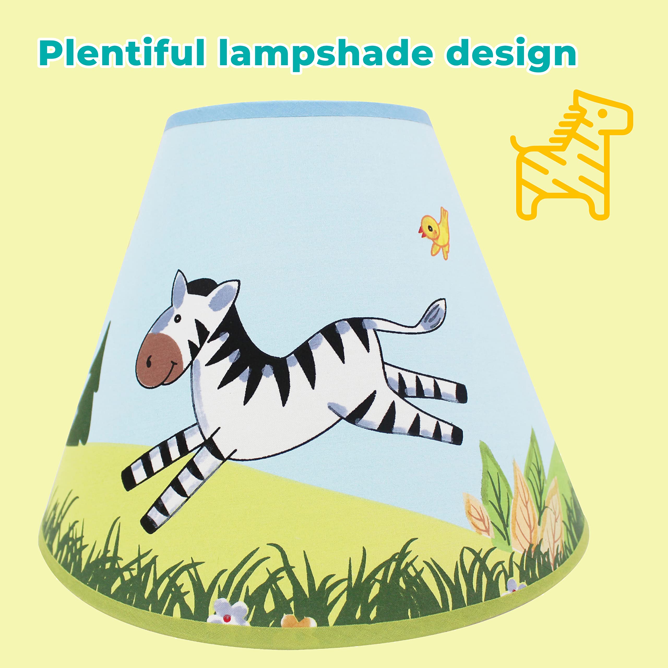 Fantasy Fields - Sunny Safari Animals Thematic Kids Table Lamp, For Girls & Boys Rooms With Printed Zebra Lampshade & Sculpted Monkey, Giraffe, & Tiger Base, Jungle Lamp For Nurseries & Baby Rooms