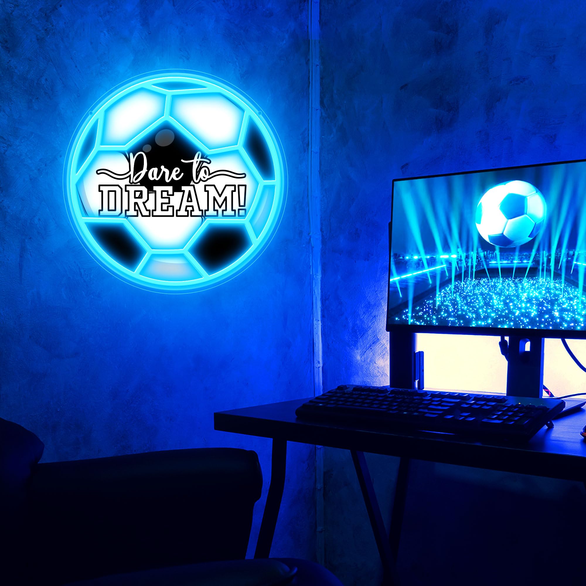 CULOIS Soccer Neon Sign - Dimmable LED Wall Decor, Ice-Blue Acrylic, USB Powered, Ideal for Kids Room and Holiday Gifts