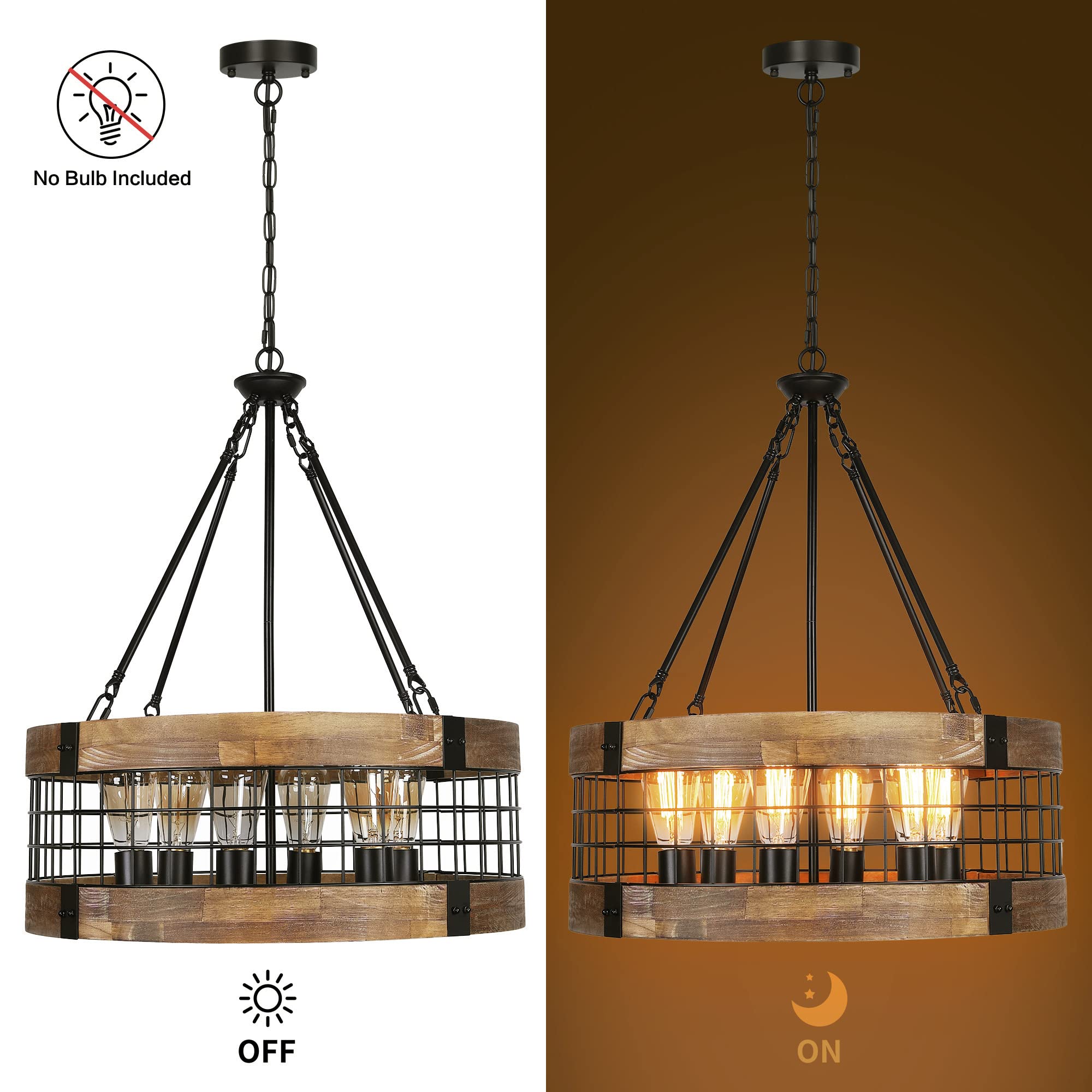 Acnktz 6-Light Farmhouse Chandelier For Entryway, Rustic Dining Room Light Fixtures, Industrial Drum Hanging Lighting For Kitche