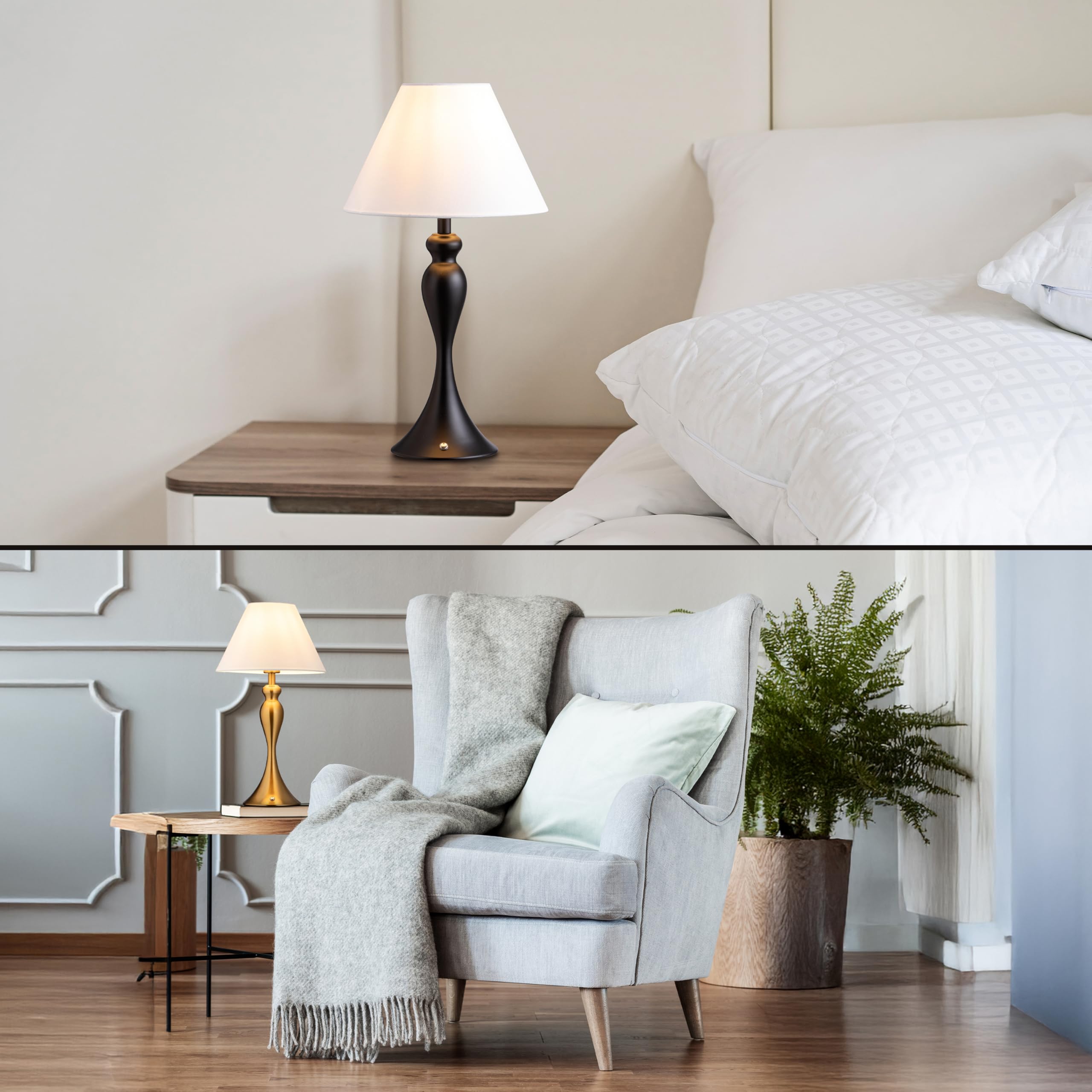 O'Bright Cordless Table Lamp - Rechargeable, Touch Dimmable, Portable, Black, Model OB-TL25B