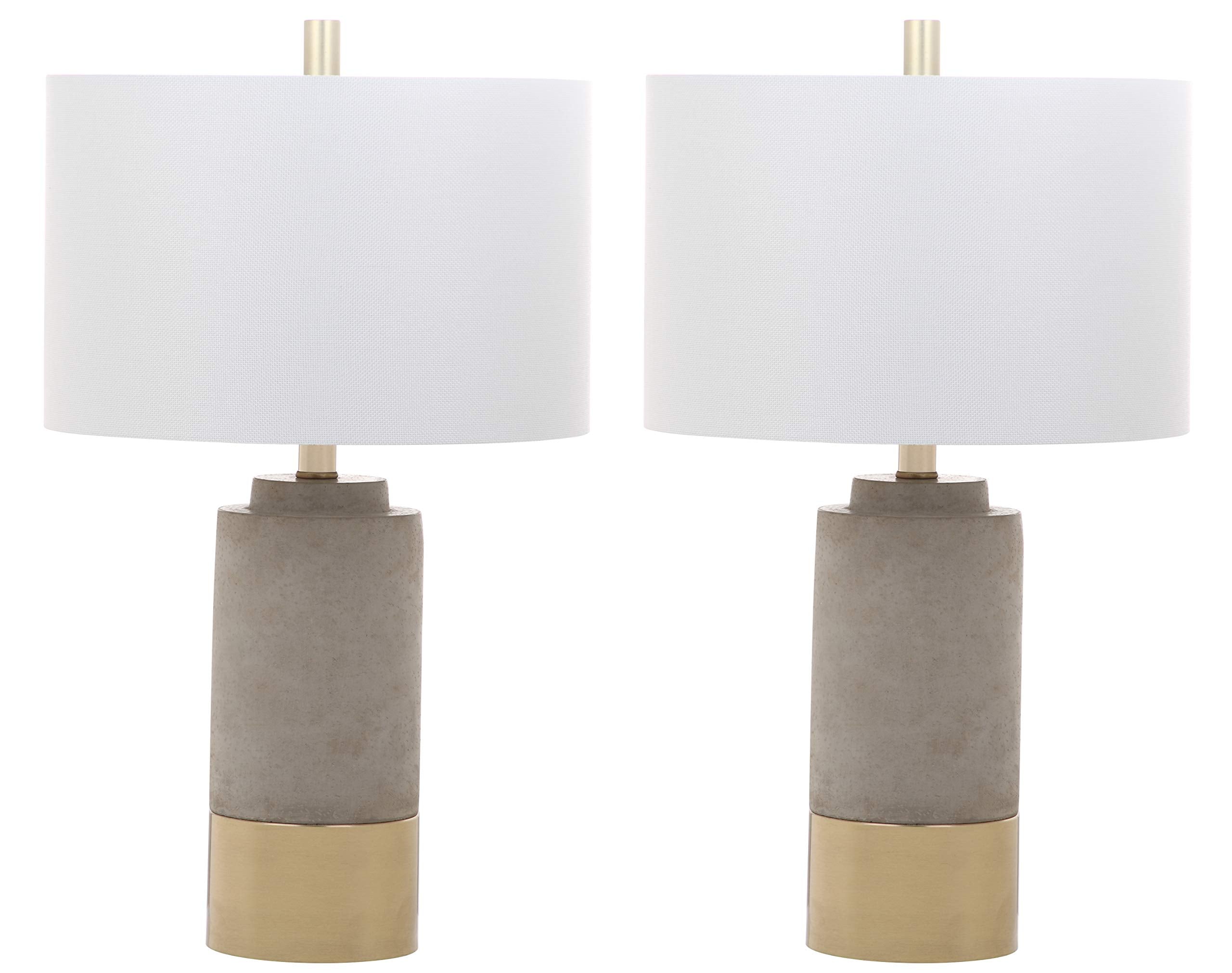 SAFAVIEH Lighting Collection - Set of 2 Modern Contemporary Farmhouse Grey Concrete & Gold 24-Inch Table Lamps for Bedroom  Living Room  Home Office  LED Bulbs Included (LIT4451A-SET2)