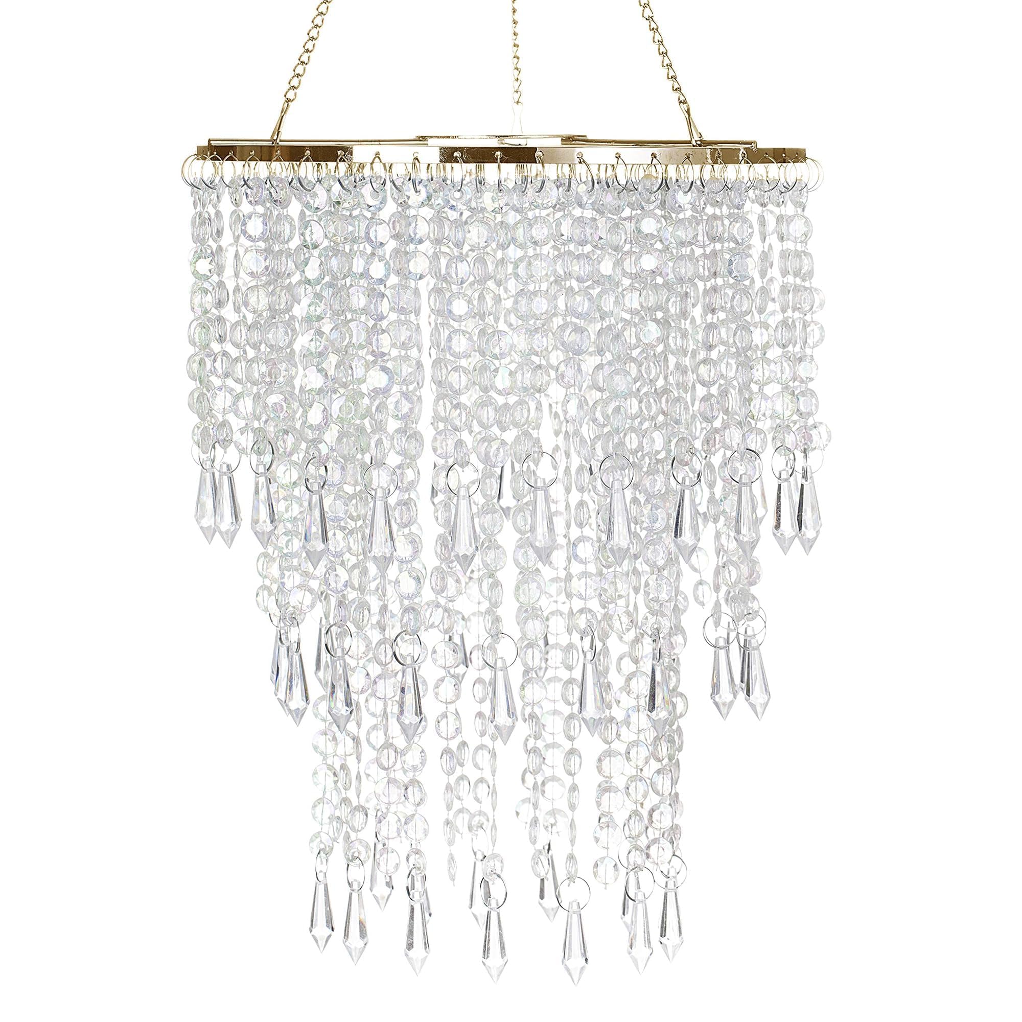 Sparkling Iridescent Beaded Chandeliers 8.6 inches Diameter for Wedding Centerpiece Living Room Bedroom Event Party Gold