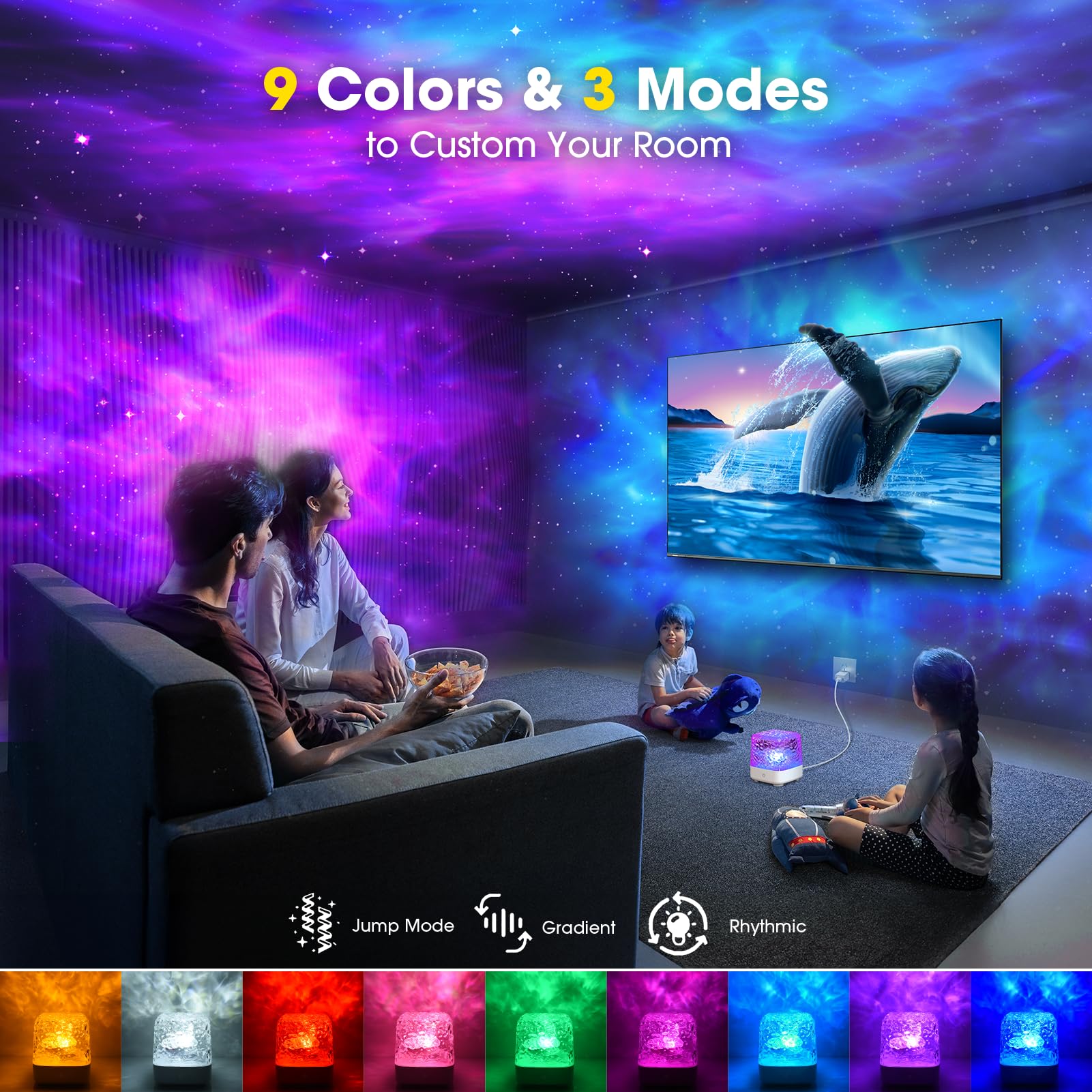 Ackarido Northern Lights Projector, 16 Colors, Rechargeable Ocean Wave Night Light, Model C9, White for Kids' Bedroom Decor