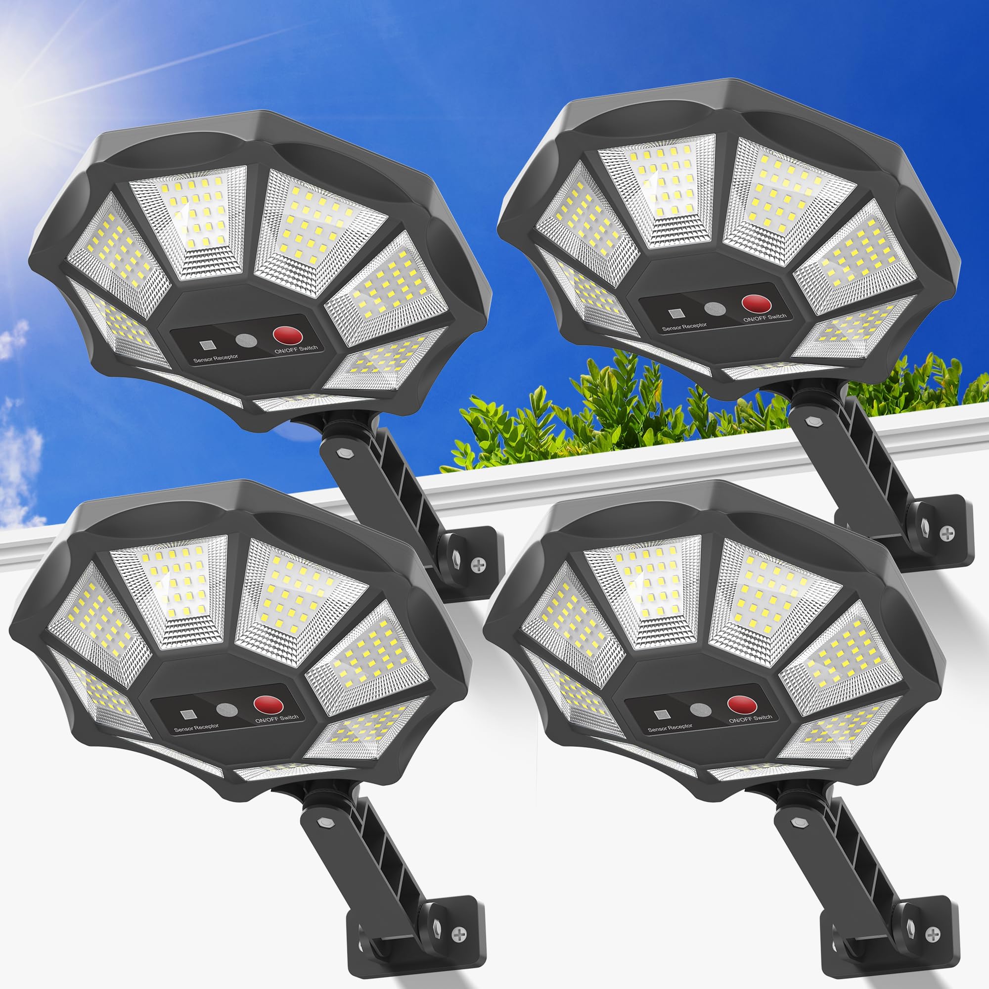 OKPRO Solar Lights Outdoor Waterproof, 168LED 6500K Flood Light Dusk to Dawn, 8 Sides Parking Lot Lights with Motion Sensor, IP6