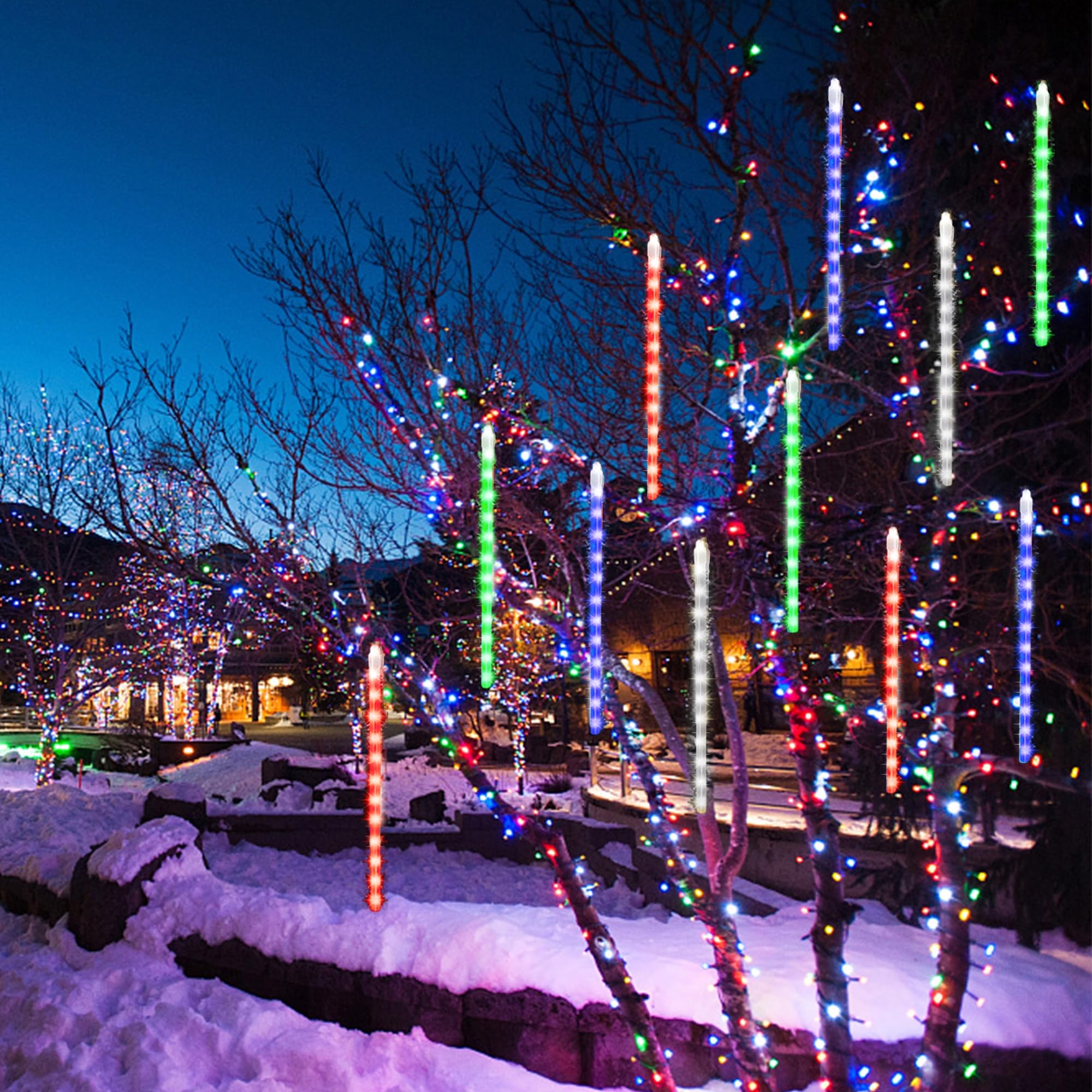 LJLNION 24 Tubes Meteor Shower Lights, 864 LED Icicle Lights, Connectable Raindrop Light, Multicolor