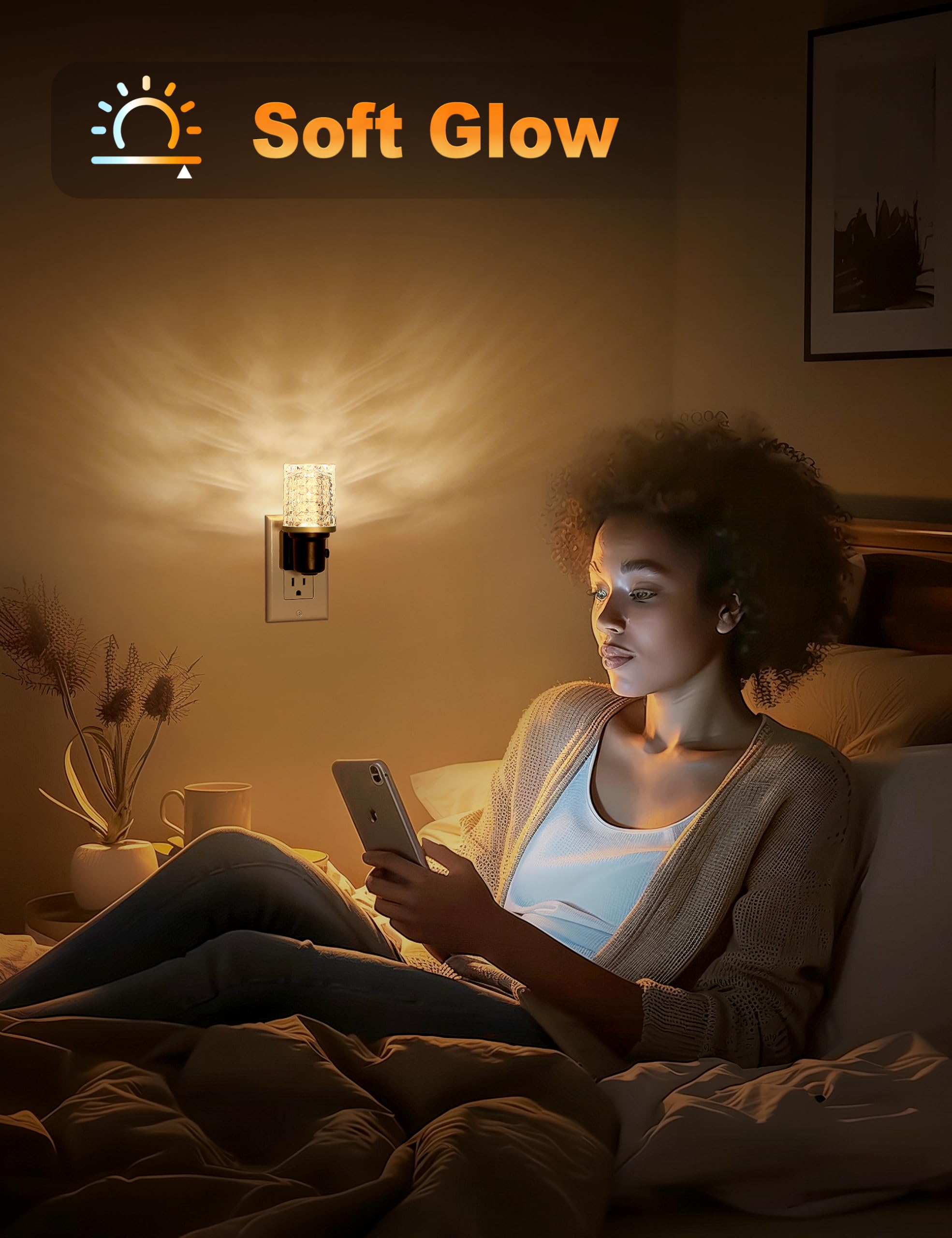 JandCase LED Night Light, Dimmable 3000K Soft White, 2 Pack, Warm Crystal, Auto On/Off Sensor, Model C-GY22004ZSUS-2