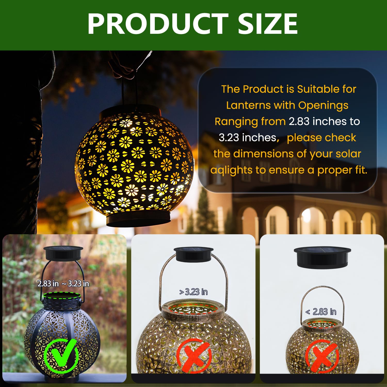 2 Pack Solar Light Replacement Tops(3.23 Inch Top, 2.83 Inch Bottom), Waterproof Replacement Solar Lantern Parts For Outdoor Han