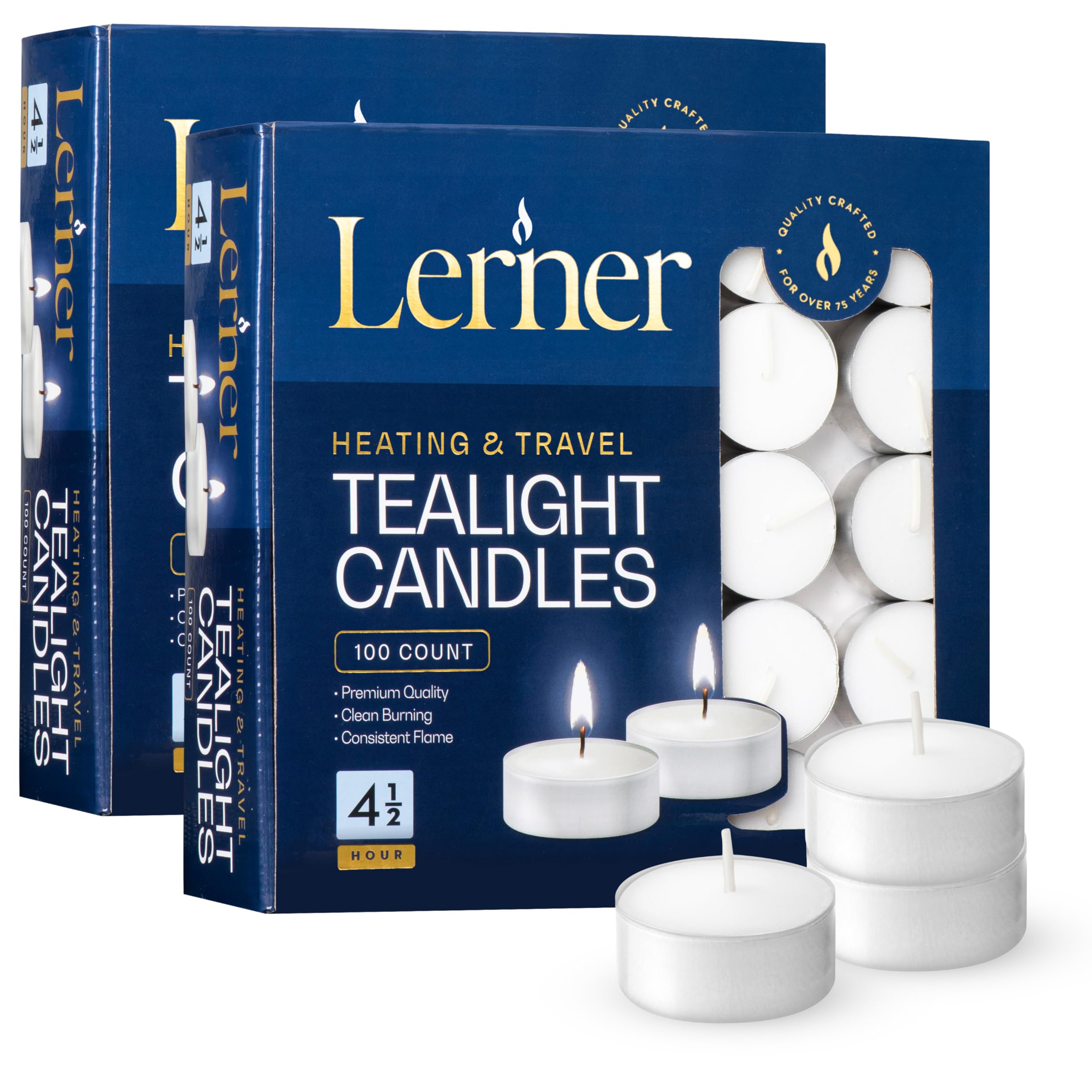 Lerner Tealight Candles, Unscented 200 Count, Non-Toxic, Smokeless, Long-Burning, White, Model L00216