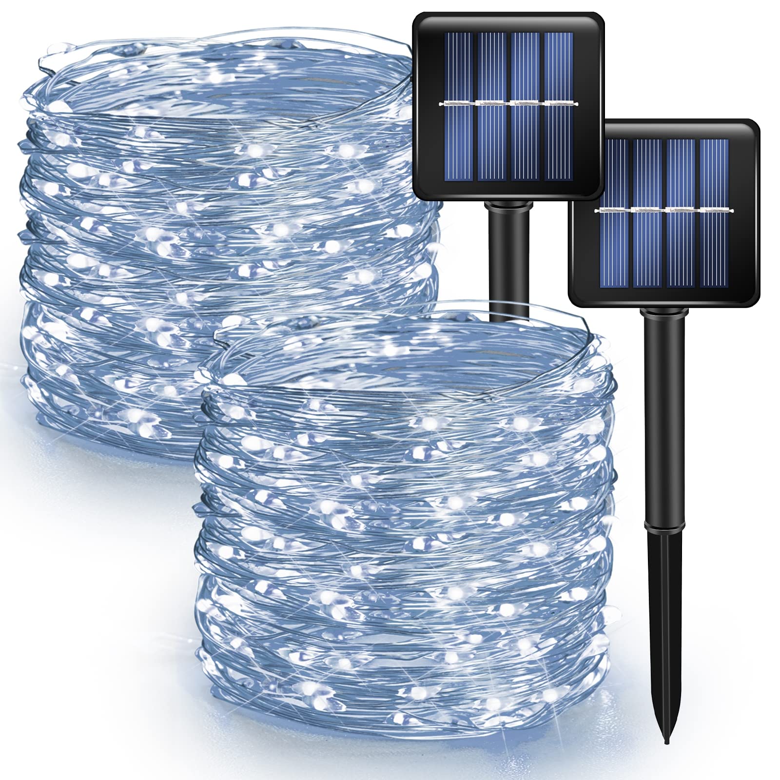 Dazzle Bright Solar String Lights, 120 LED, 39.4 FT, Waterproof Fairy Lights, 8 Modes, Copper Wire, White