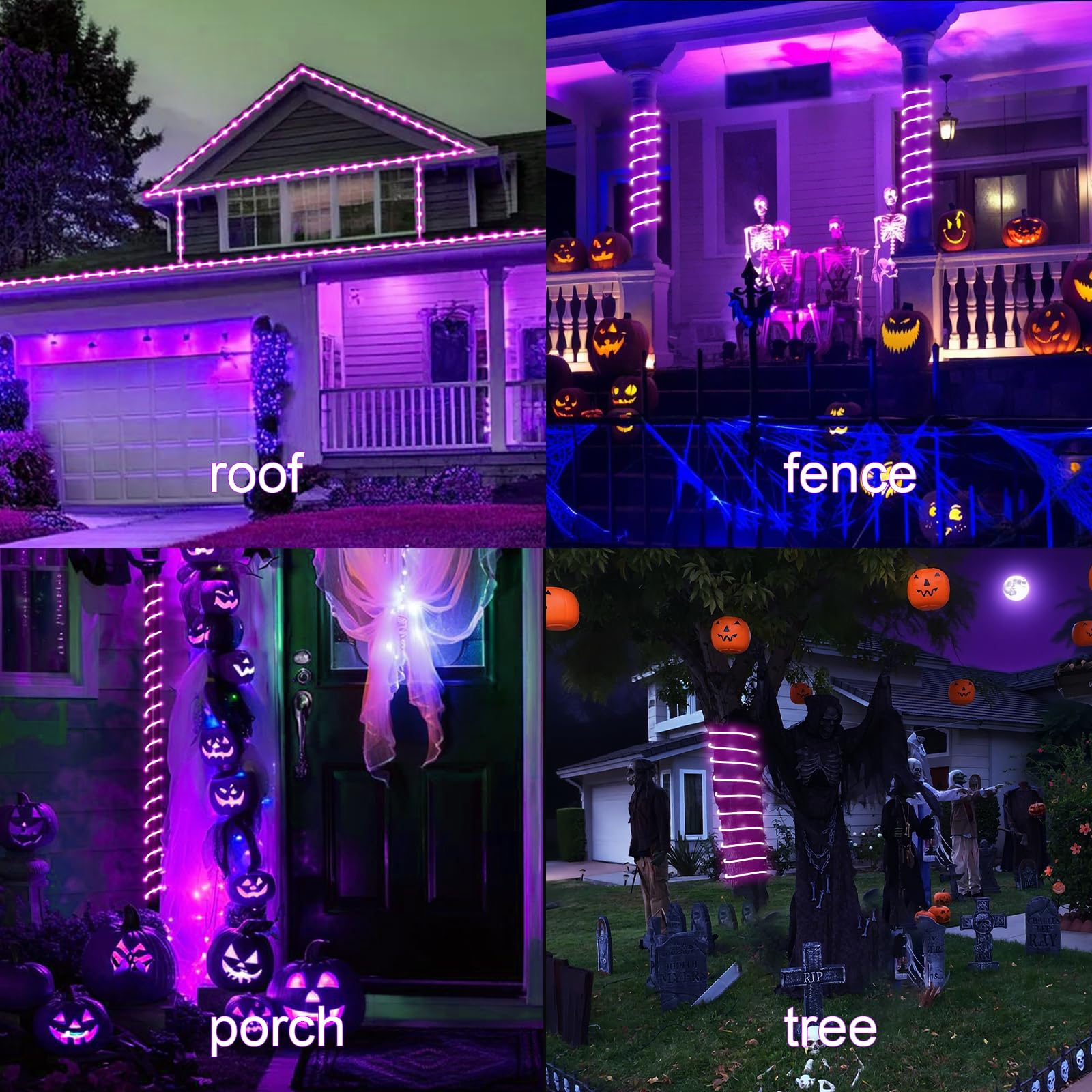 LiyuanQ Solar Rope Lights - 100 LED, 33FT, Purple, 8 Lighting Modes, Waterproof, Halloween Decoration