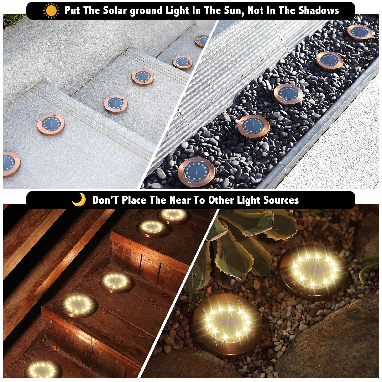 Jkimk Solar Ground Lights Outdoor Waterproof Flat Solar Lights Garden Solar Disk Lights Outdoor Floor Lights 12 Led 8 Pack For Garden Patio Pathway Landscape Driveway Yard Path Decor