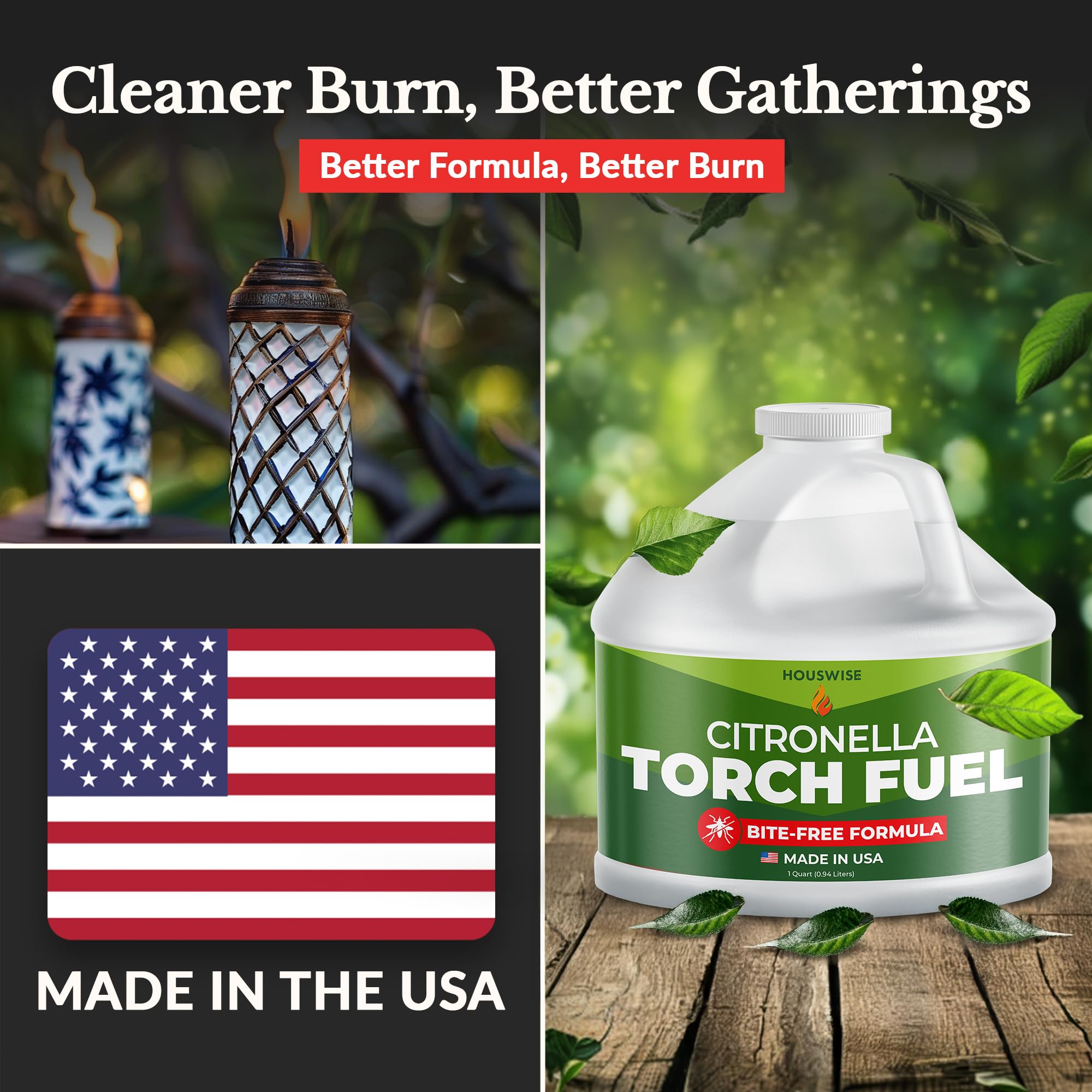 Houswise Torch Fuel - Citronella Oil for Outdoor Torches - 2 x 1 Gallon - Clear