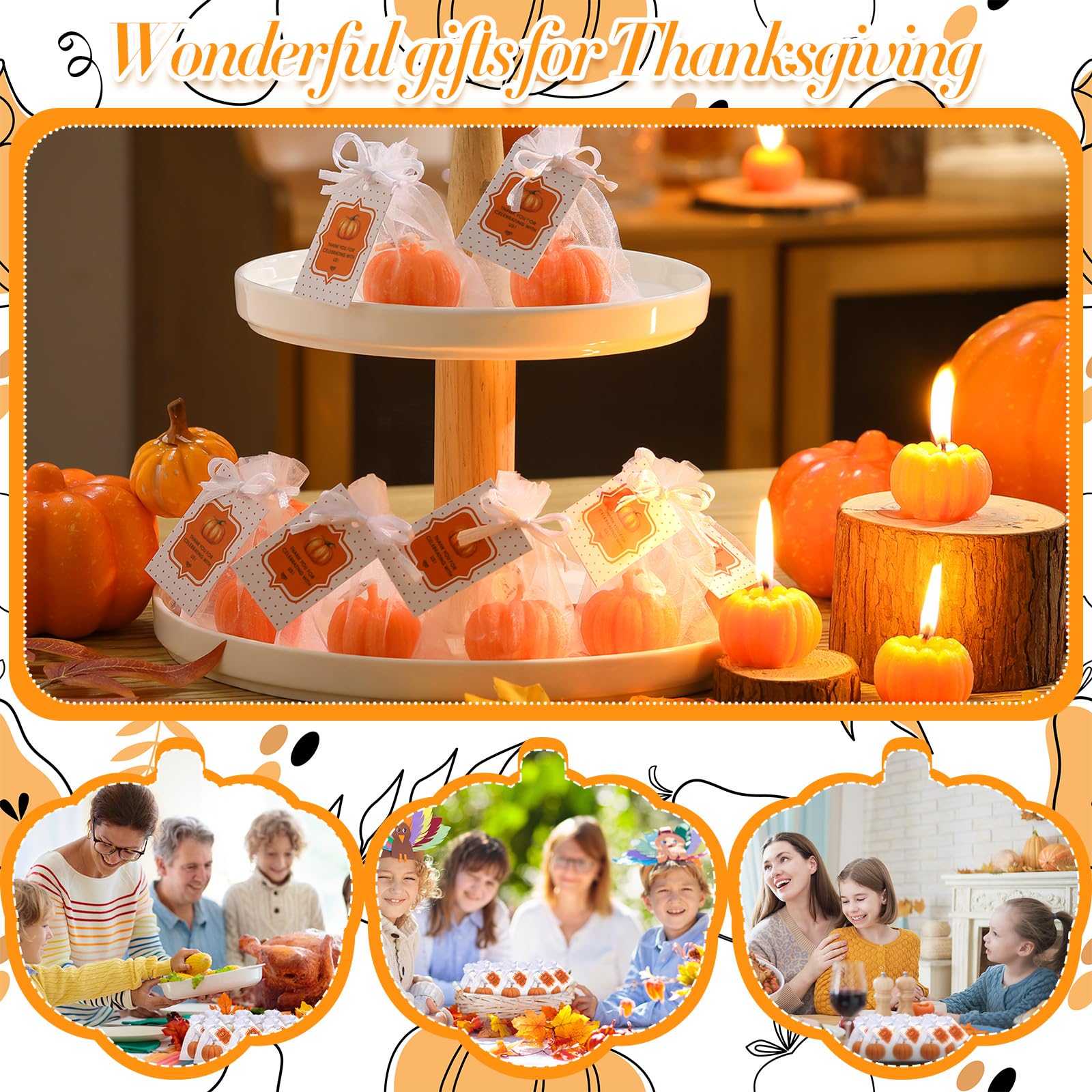 Treela Pumpkin Candles Set of 24 - Fall Baby Shower Party Favors, Orange