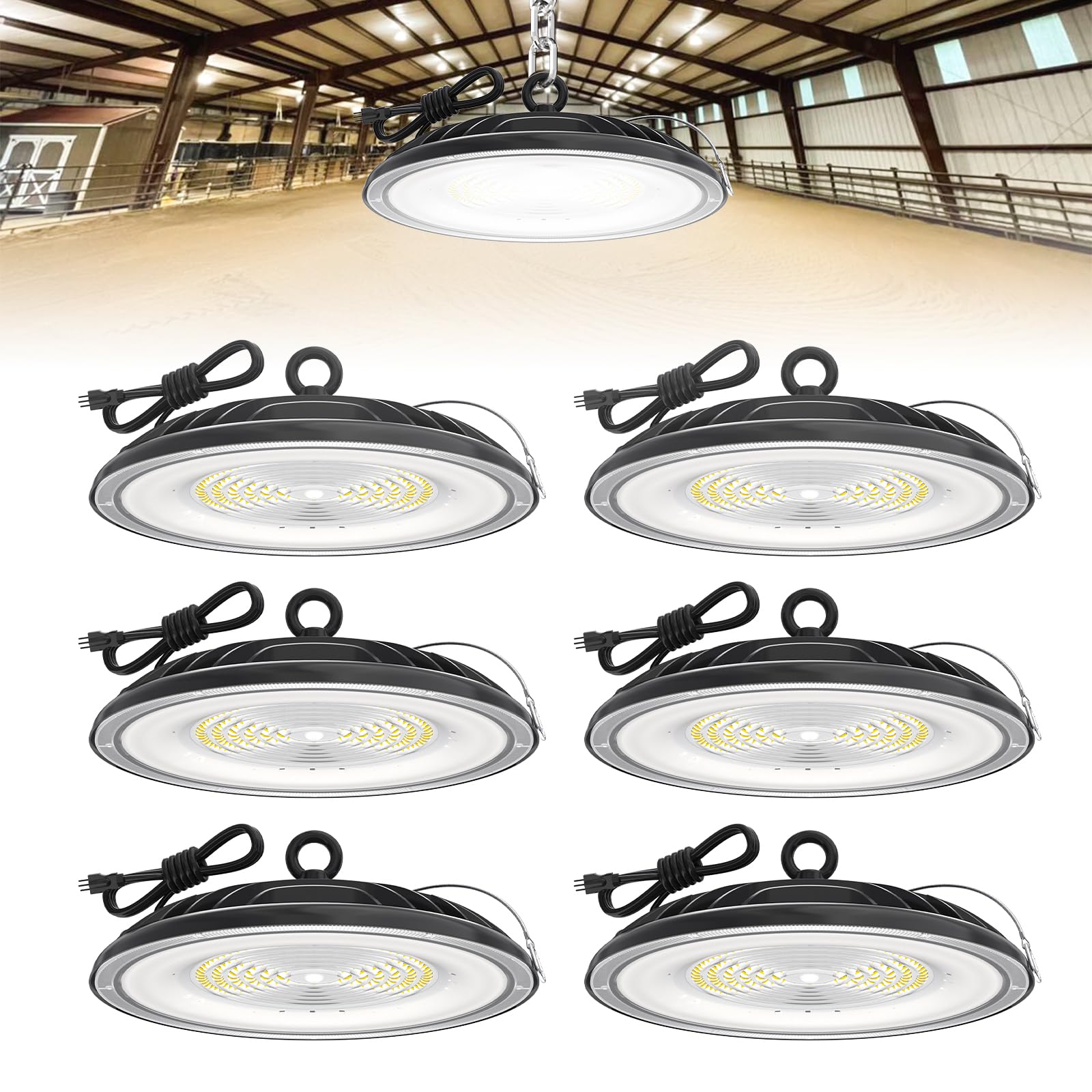 HYPERLITE UFO LED High Bay Light: 230W 30000LM High Bay LED Shop Lights with 6ft Plug - 5000K IP65 LED Warehouse Lights for Work