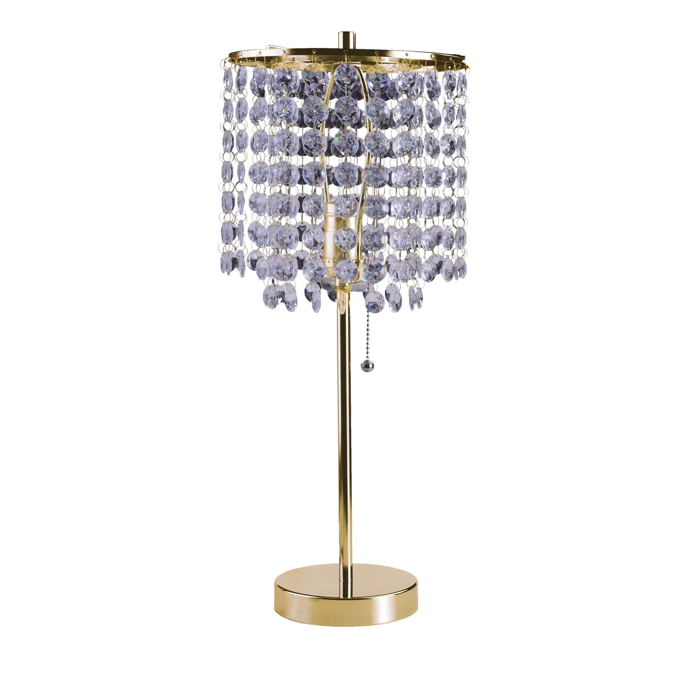 SH Lighting Crystal Inspired Table Lamp - 19in Tall, Metal, Gold, Model SH-8315G(U) - Ideal for Bedrooms and Living Rooms