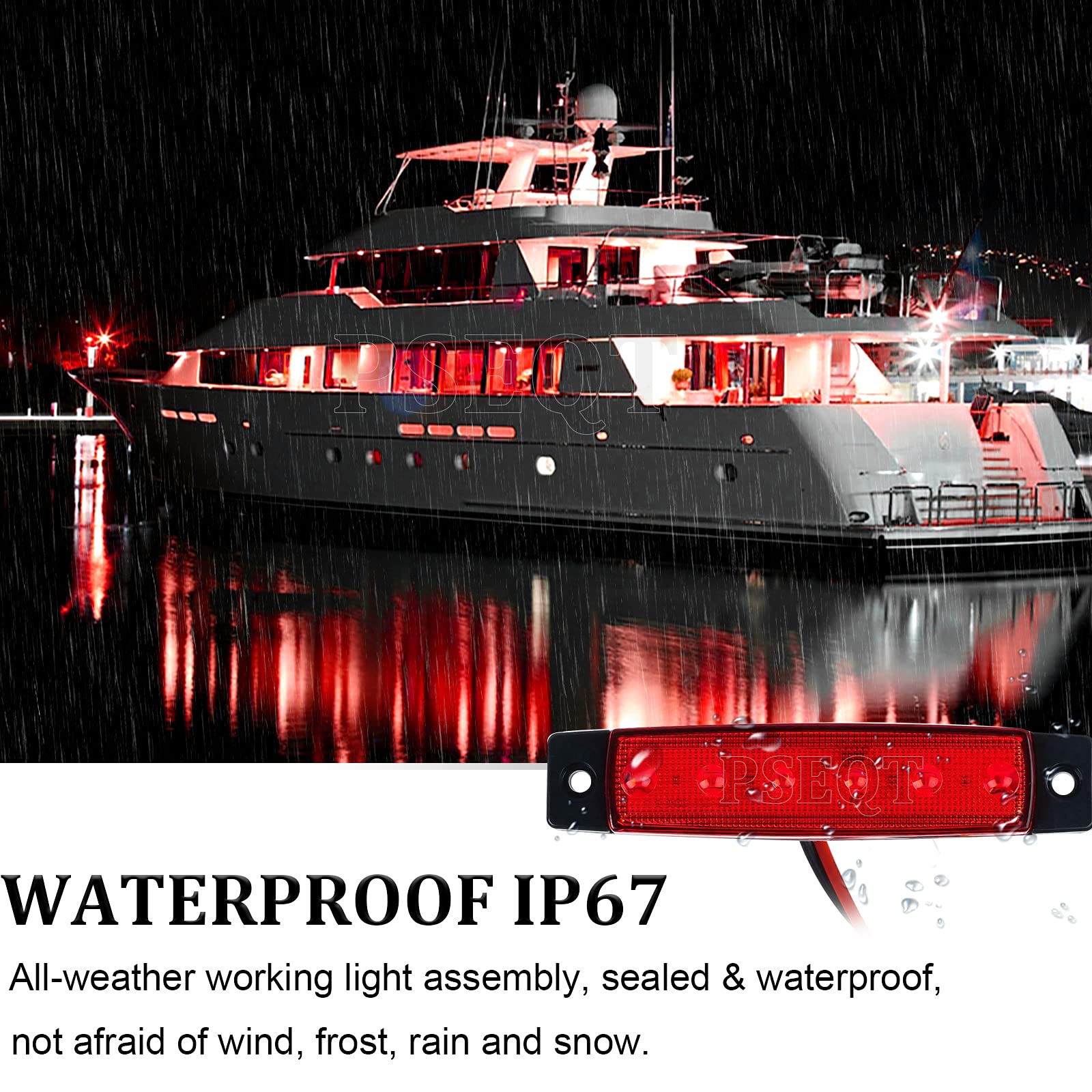 PSEQT LED Boat Interior Lights - Waterproof Courtesy Light Strip - Red - 10PCS - PC Lens for Fishing, Pontoon, Kayak, Yacht, Sailboat