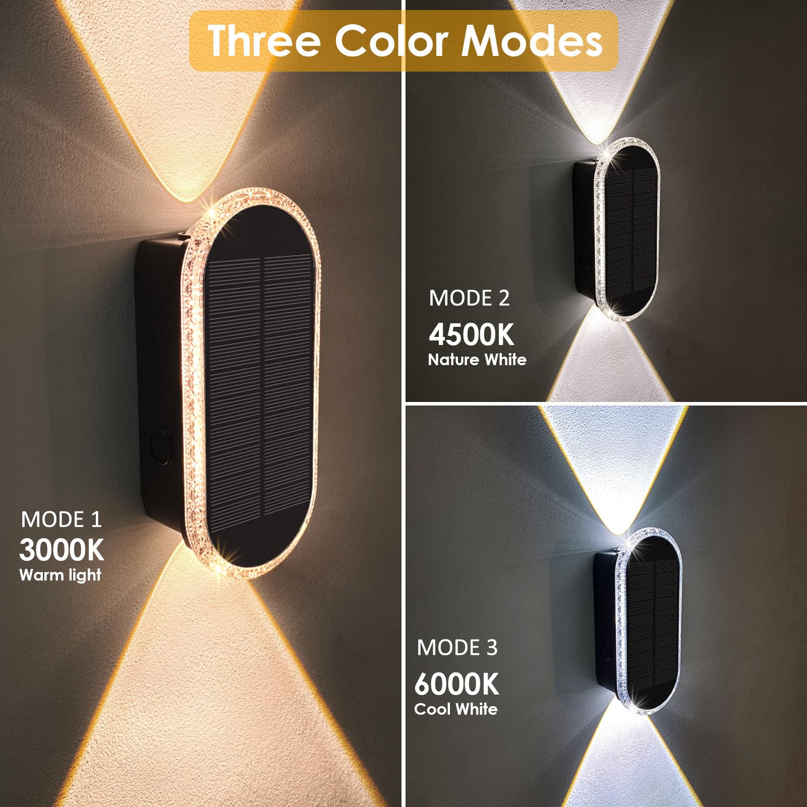 LIANGLOME Solar Fence Lights 4PK - IP65 Waterproof, 3 Modes, 3000/4000/6000K - Outdoor Wall Lights for Garden, Patio, Garage Decor