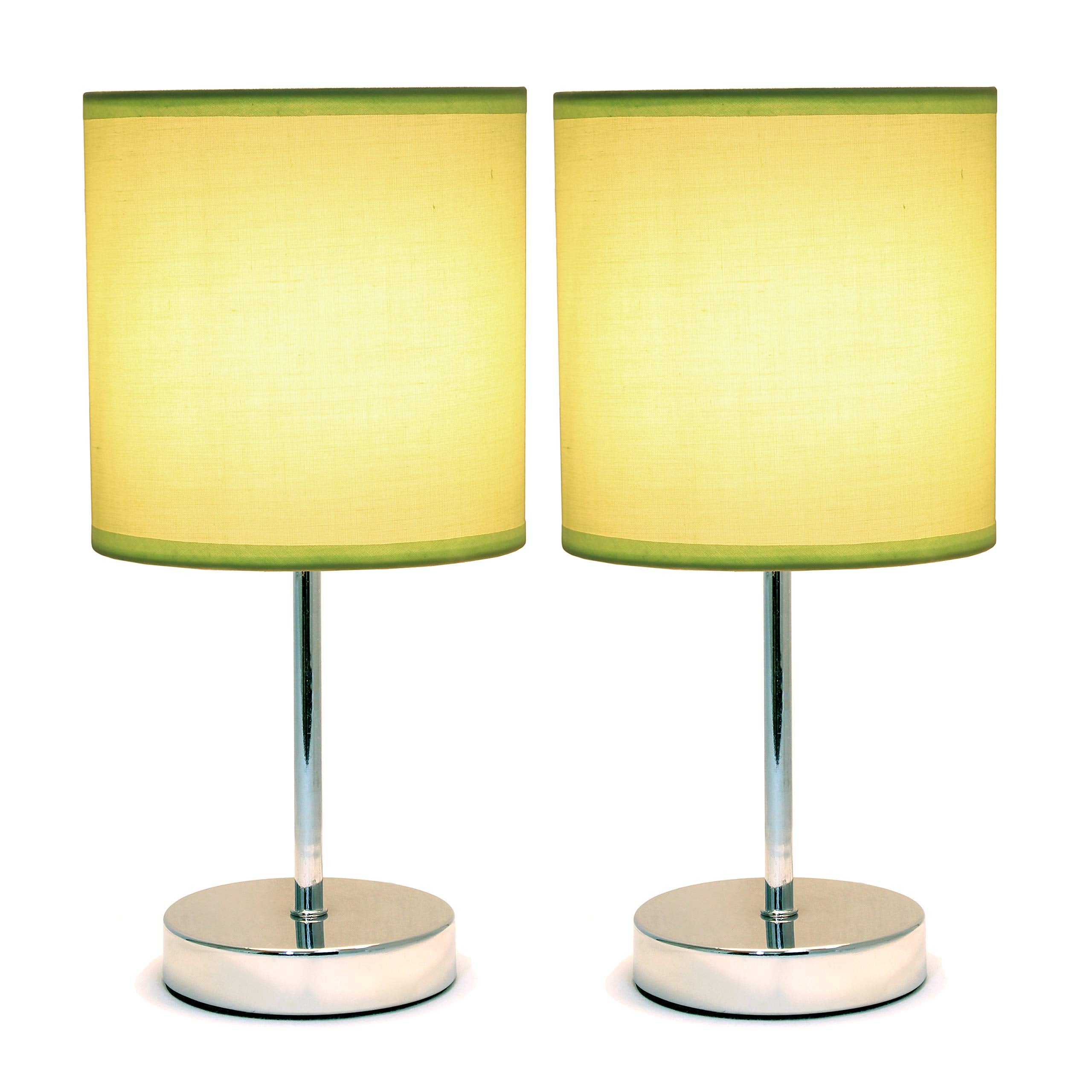 Simple Designs Lt2007-Grn-2Pk Chrome Mini Basic Table Lamp With Fabric Shade 2 Pack Set, Green