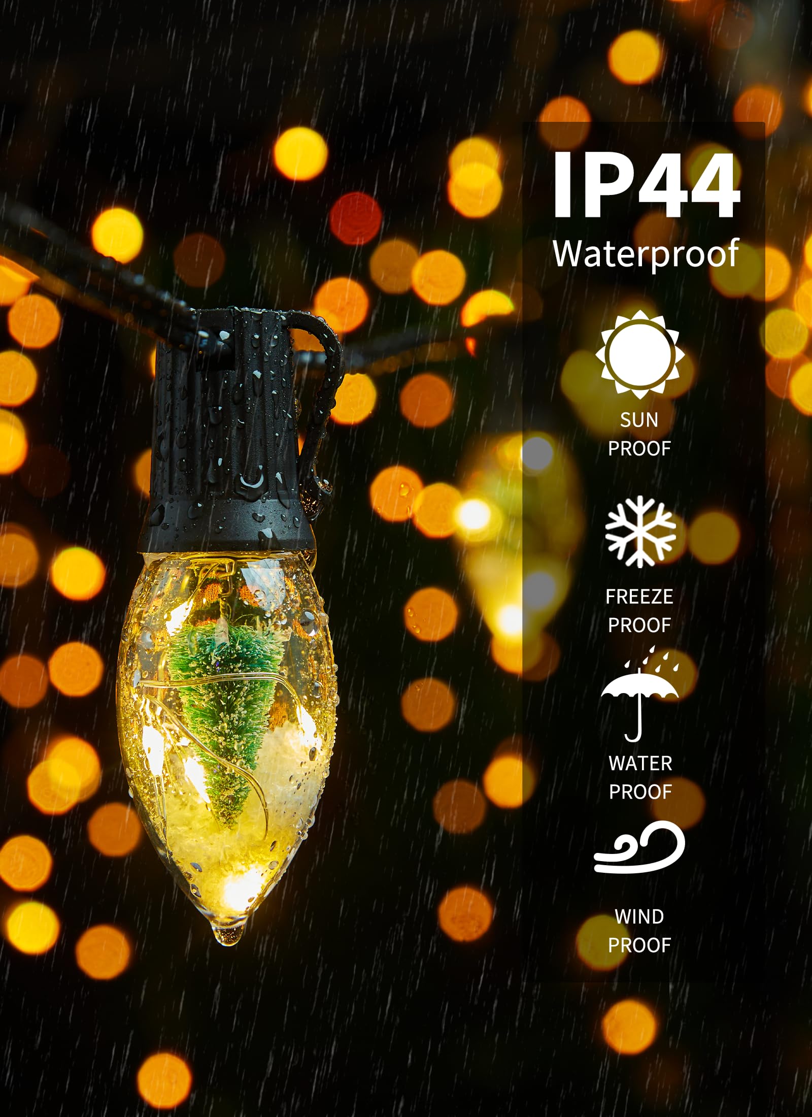 C9 Led Christmas Lights Outdoor, 25 Ft C9 String Lights With 20 Shatterproof Led Bulbs, 3 Light Mode, Connectable Waterproof Chr