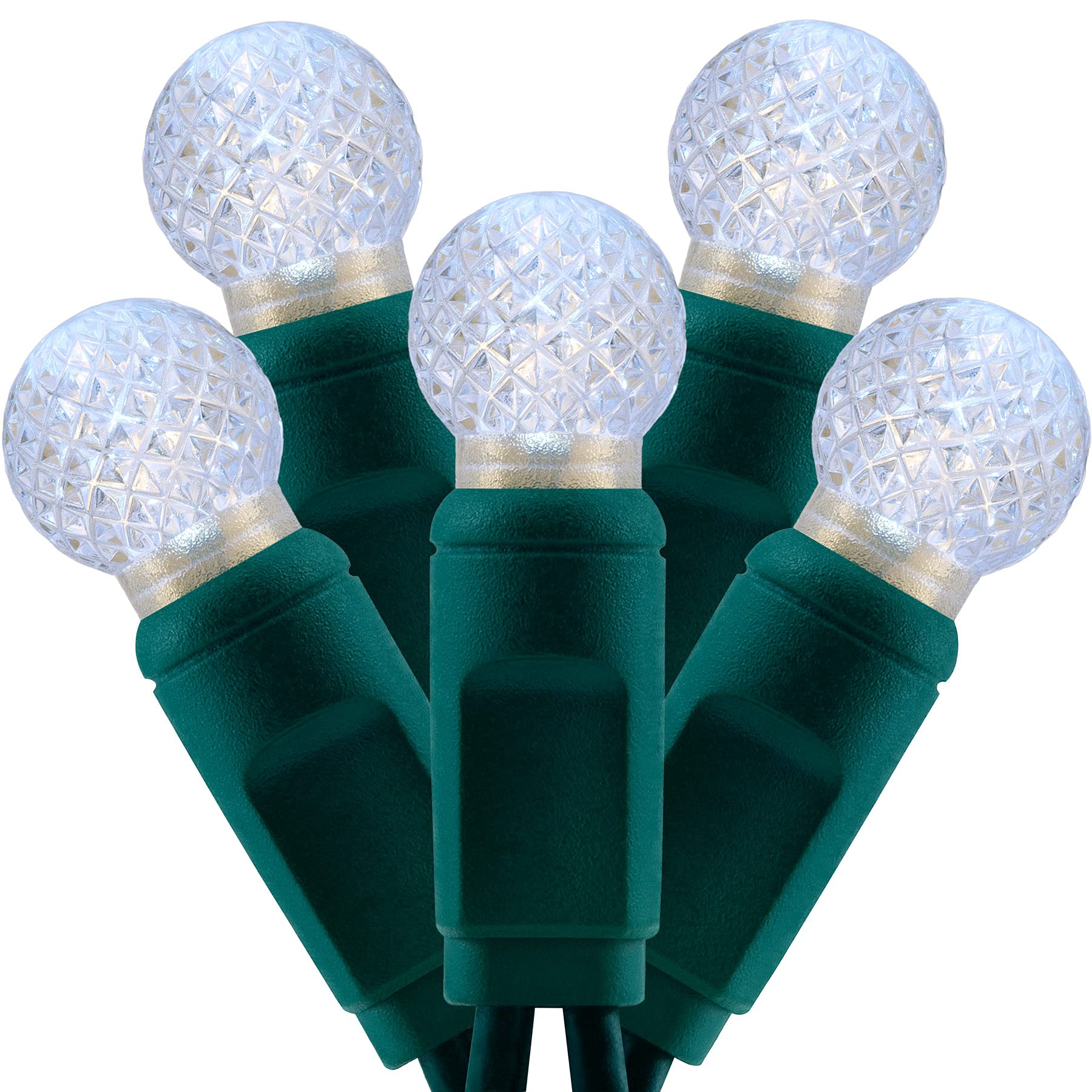 YULETIME Cool White One-Piece G12 LED Christmas Lights, Total 48 Feet 140 Count 2 Strands 24ft 70ct Waterproof Raspberry String 