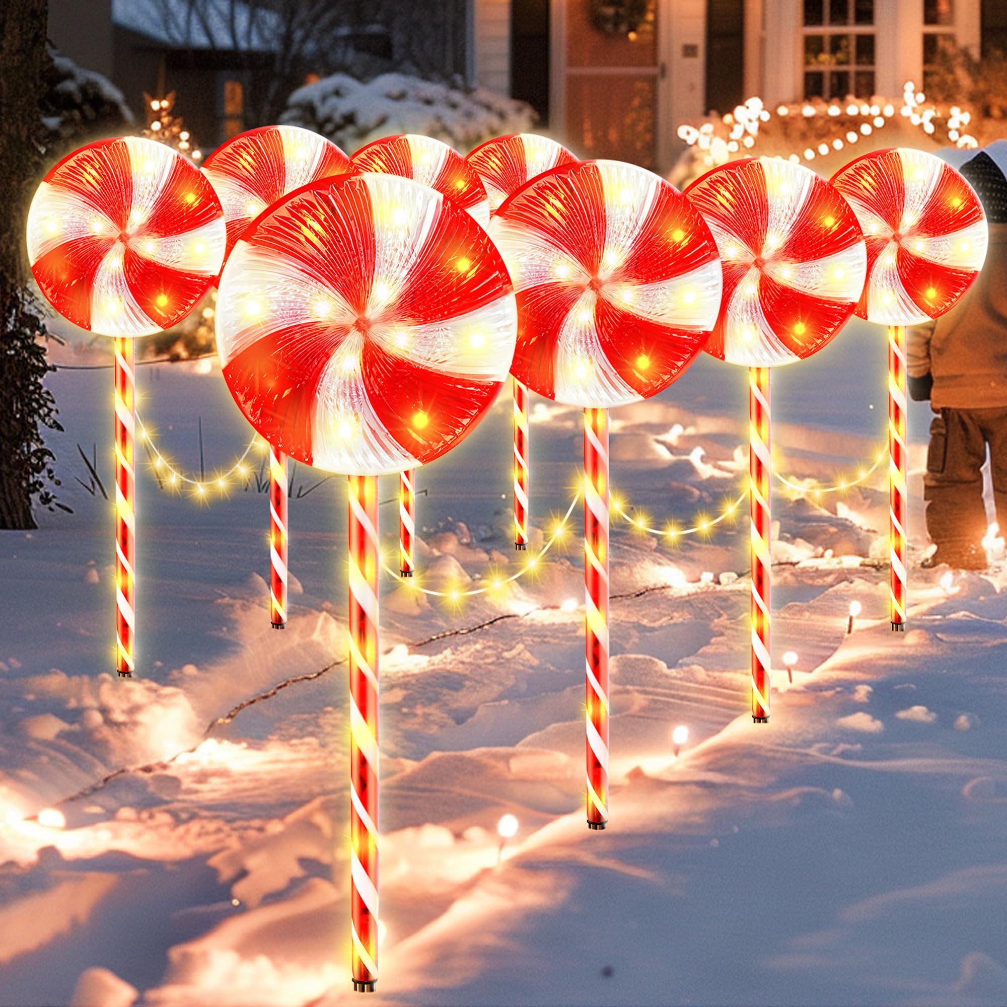 8PK 28inch 230LED 8 Modes Christmas Lollipop Pathway Light Outdoor Christmas Decorations Flickering Outdoor Christmas Pathway Li