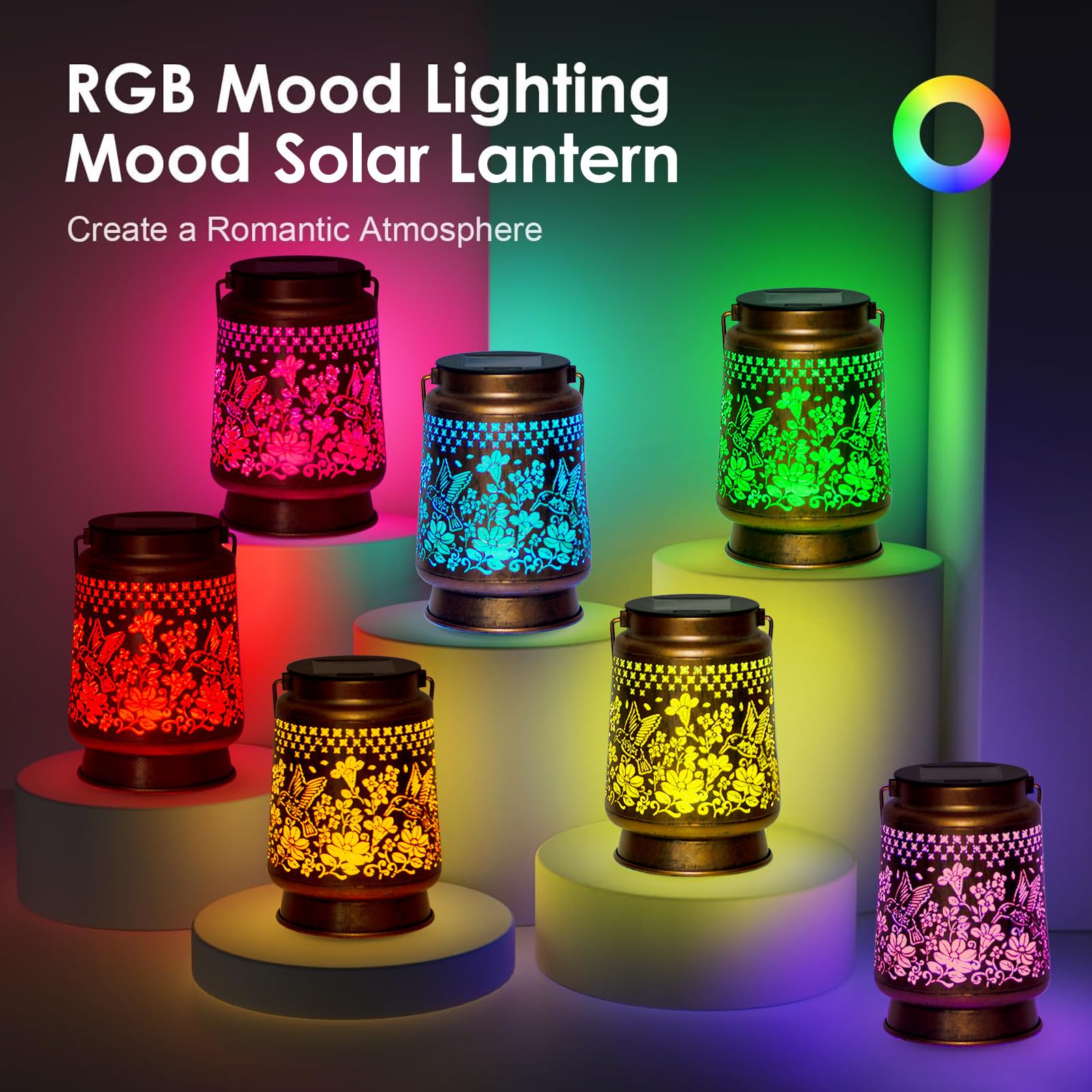 Solar Lantern Outdoor Hummingbird Garden Decor Gifts For Women Mom Grandma Retro Metal Decorative Hanging Lanterns Decoration Outside For Yard Patio Garden Backyard