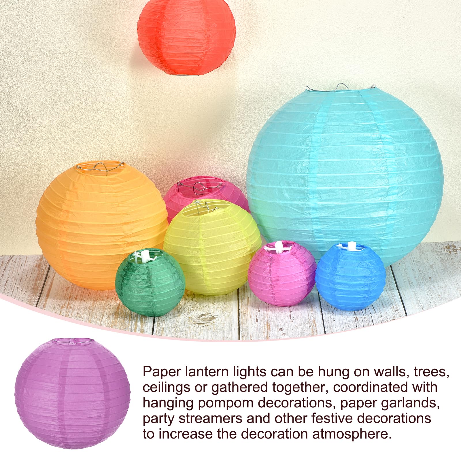 Meccanixity 6Pcs Paper Lanterns Decorative, 6'' 8'' 12'' Purple Round Hanging Lantern Chinese Lanterns For Home Decor, Birthday,