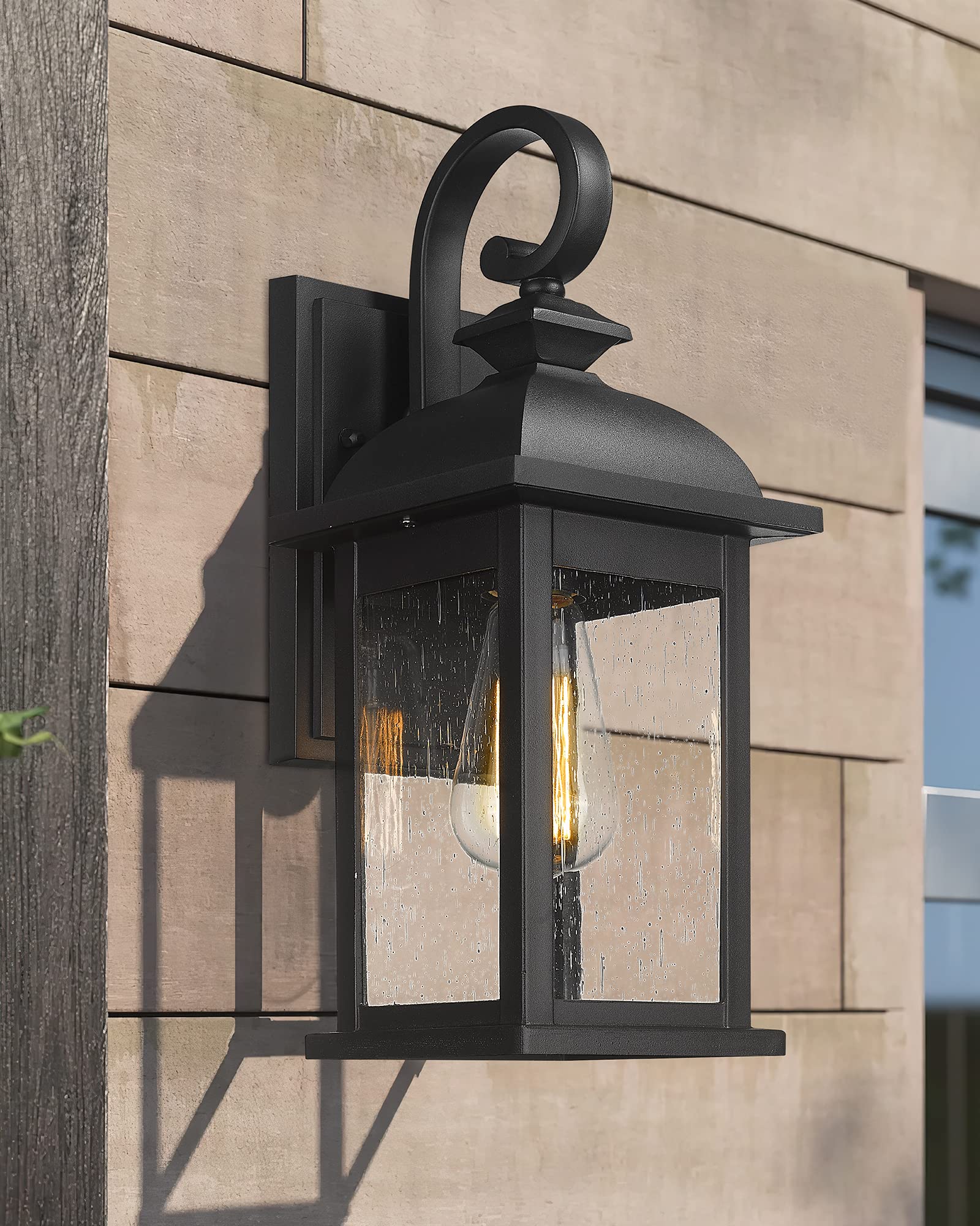FEMILA Outdoor Wall Sconce - 21" Waterproof Lantern, Matte Black Aluminum, Model 4FD54B2 BK, Perfect for Entryway, Patio, Garage