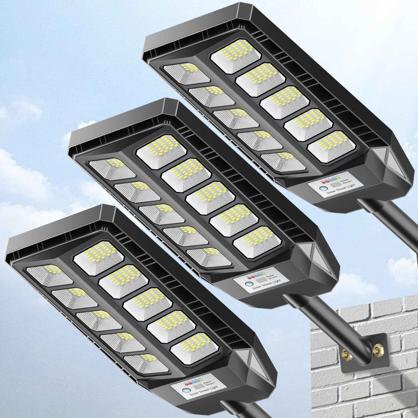 Deepn Solar Lights Outdoor, IP66 Waterproof, 6500K Motion Sensor, Remote Control, Black, Model TW1001, 3 Pack