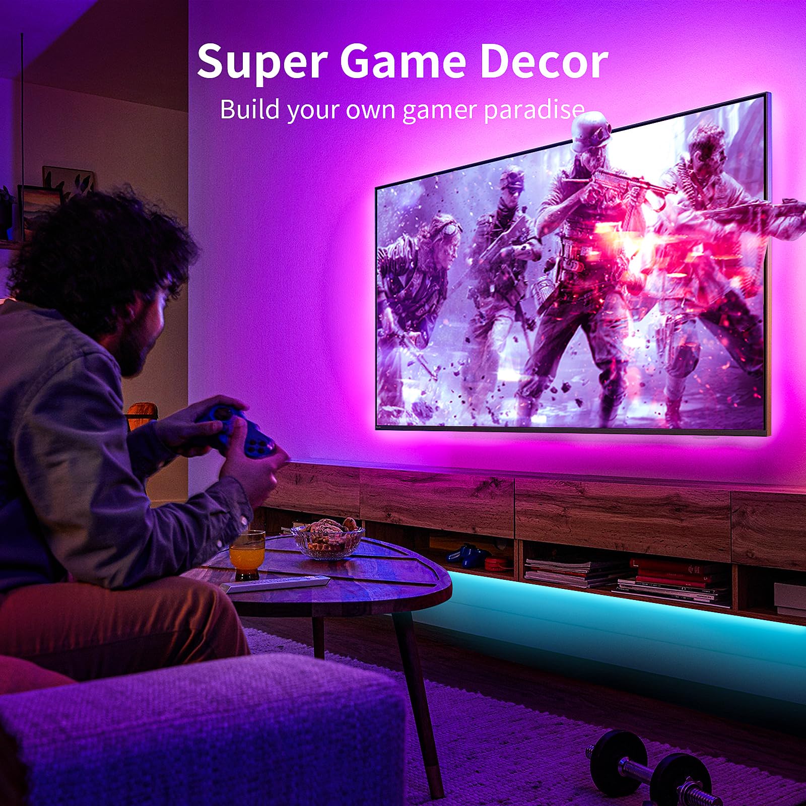 KSIPZE LED Strip Lights for TV, 16.4ft RGB Backlight, Music Sync, USB Powered, for 45in-75in TVs, Multicolor, Model ST5205
