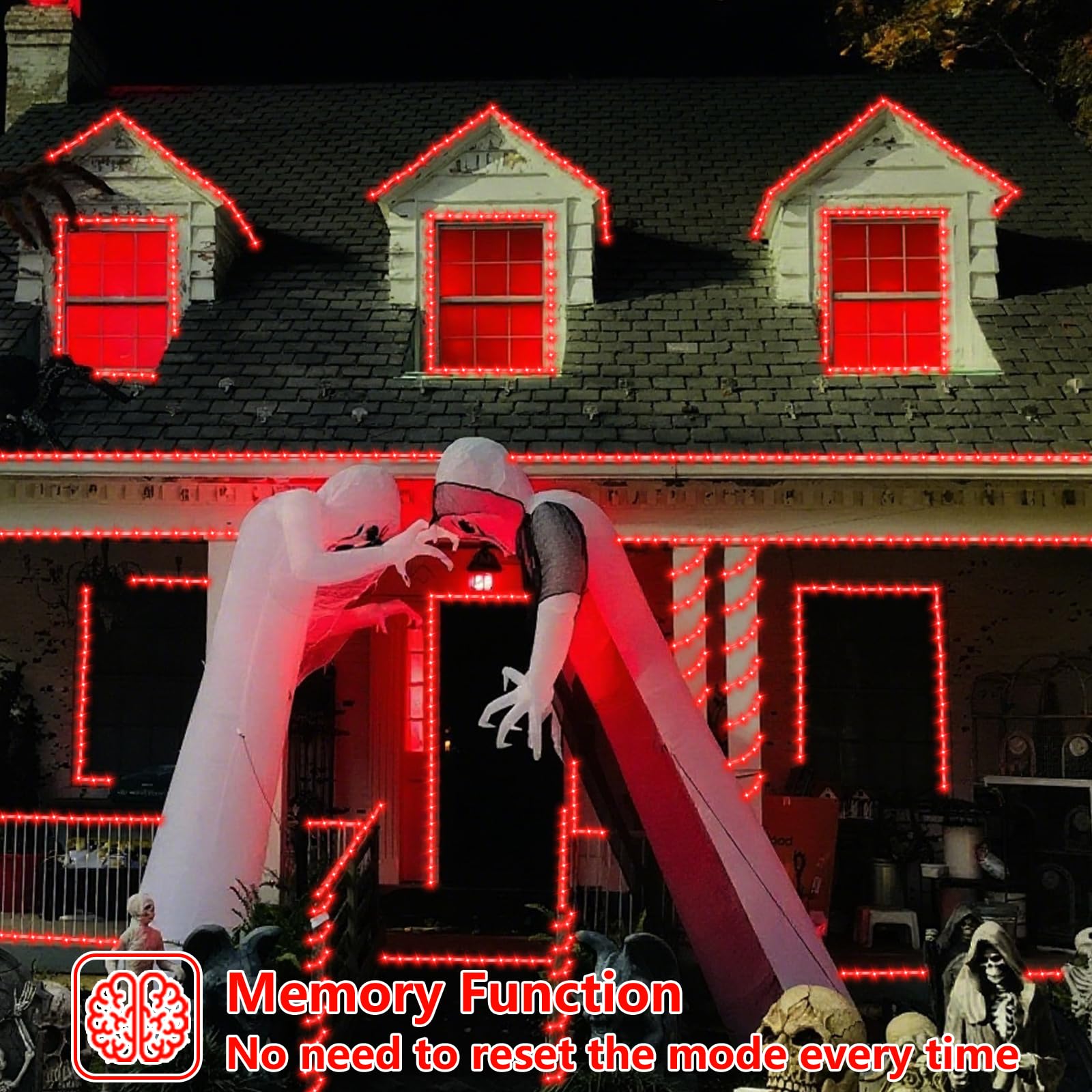 Yeguo 66Ft 200 Led Halloween Solar Rope Lights Outdoor Waterproof, Red String Lights For Outside, 8 Modes Fairy Lights In Clear