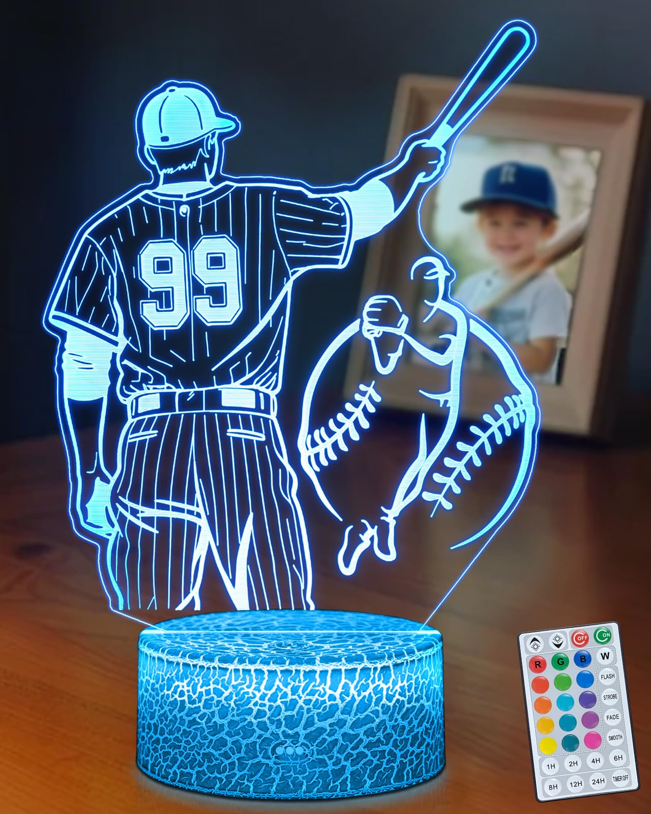 DAHEYMA Baseball Gifts for Boys, 16 Colors Baseball Night Light - Remote Control, Timer Tpye-C Dimmable Lamp, LED 3D Light Illus