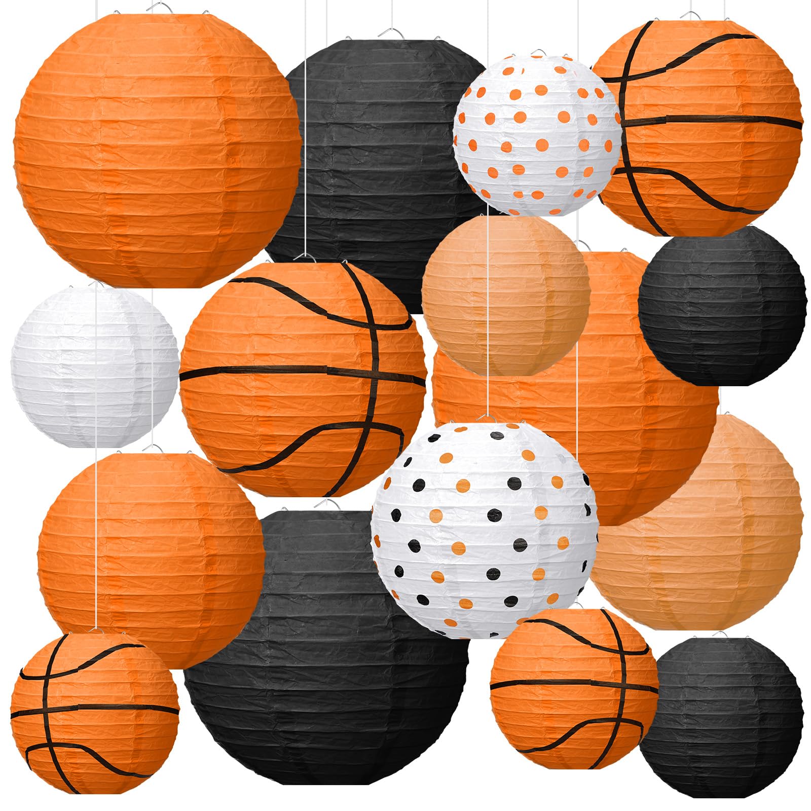 Bencailor 16 Pcs Basketball Party Decorations Basketball Hanging Paper Lanterns Sports Themed Paper Lanterns Ceiling Decor for B