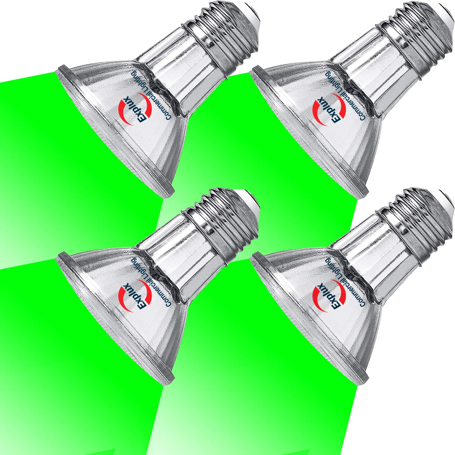 Explux PAR20 LED Flood Light Bulbs, Dimmable Waterproof, 60W Equivalent, 4-Pack, Green, Glass, Model LL5W/PAR20C/Green/0401