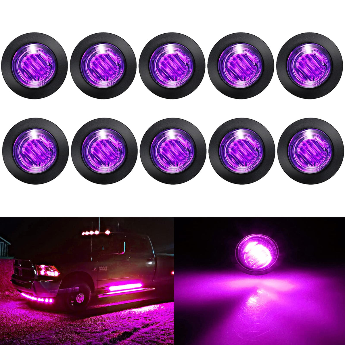 Keing 10 Pack Sealed Waterproof Mini Round 3/4 Inch Purple Led Marker Lights Signal Light 12V For Trailer Truck Bus Pickup Van Atv Rv Lorry Caravan, 5 Years Warranty